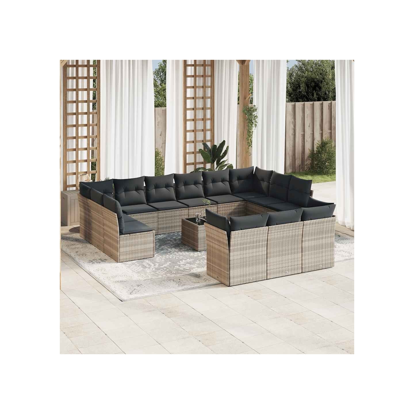 Salon de jardin avec coussins 14 pcs gris clair résine tressée