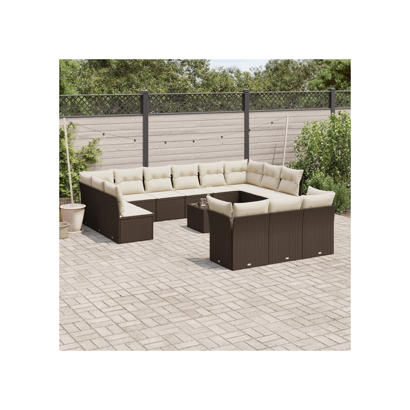 Salon de jardin avec coussins 14 pcs marron résine tressée
