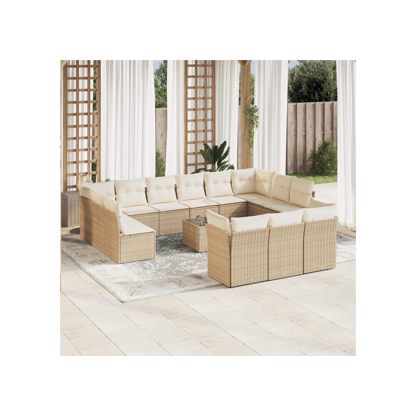 Salon de jardin avec coussins 14 pcs beige résine tressée