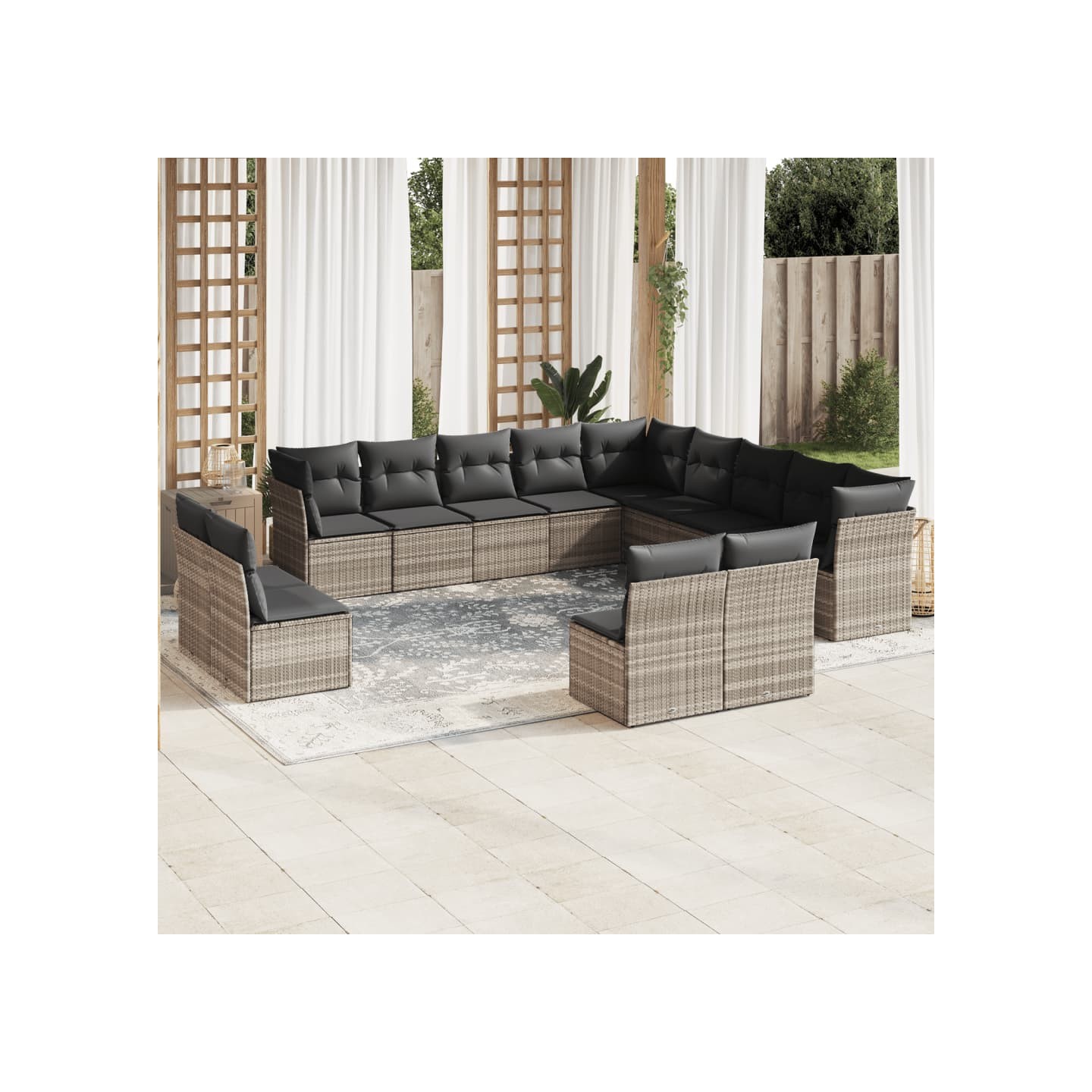 Salon de jardin avec coussins 13 pcs gris clair résine tressée