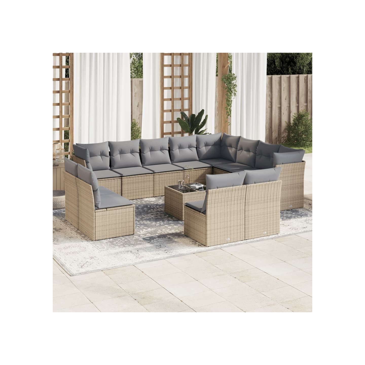 Salon de jardin avec coussins 13 pcs beige résine tressée