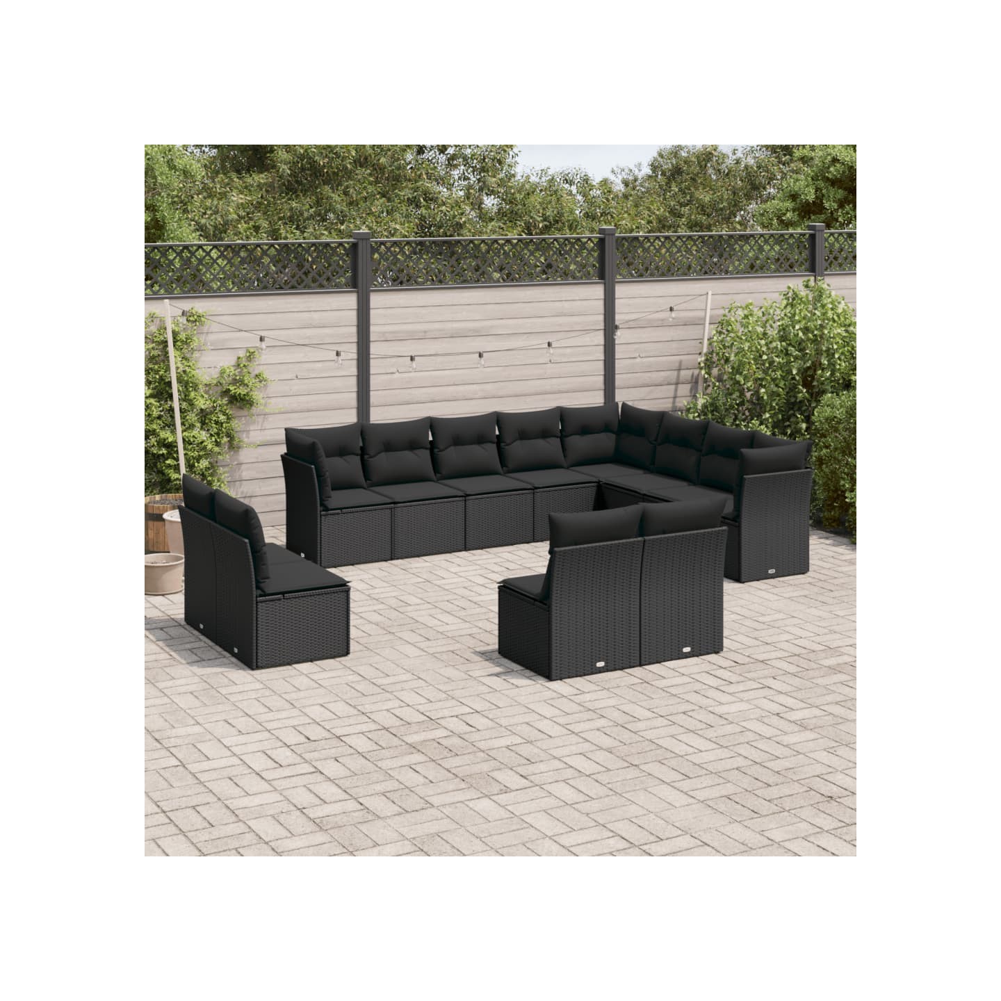 Salon de jardin 12 pcs avec coussins noir résine tressée