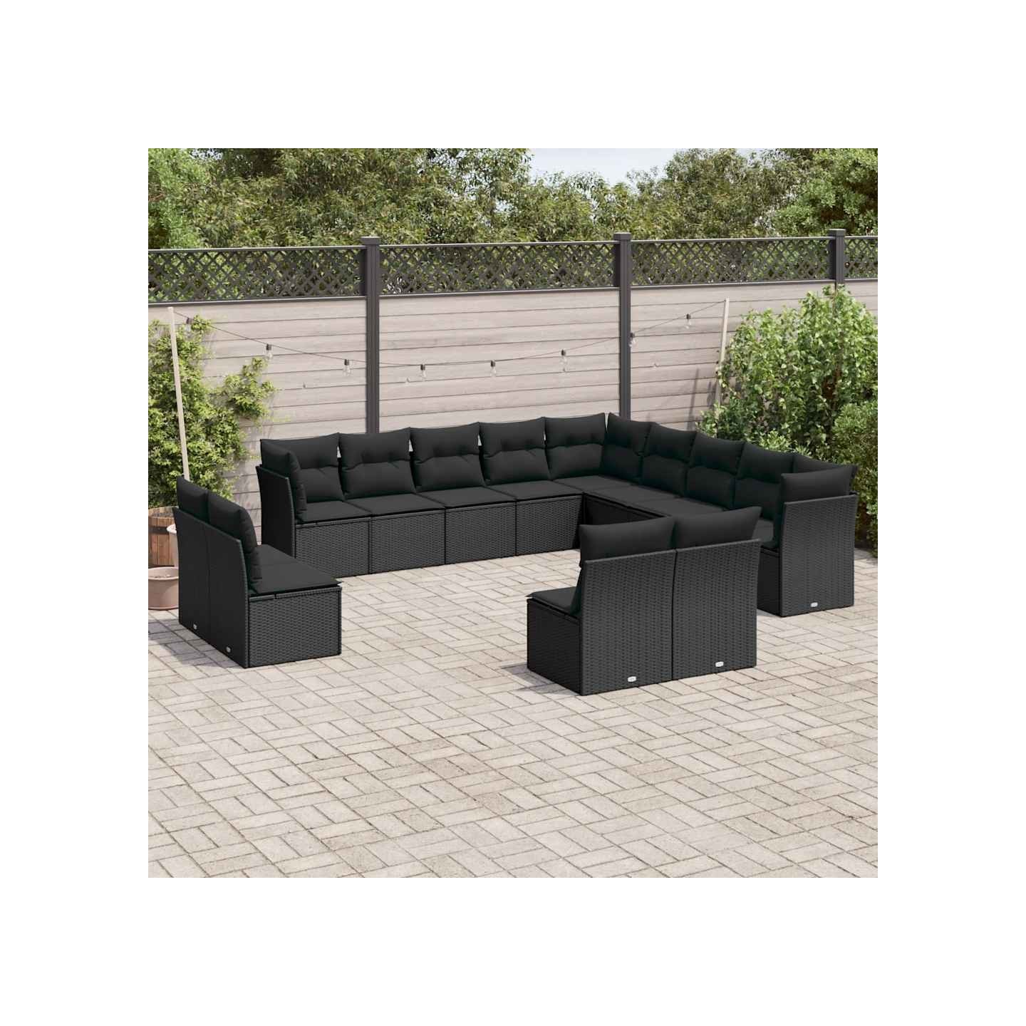 Salon de jardin avec coussins 13 pcs noir résine tressée