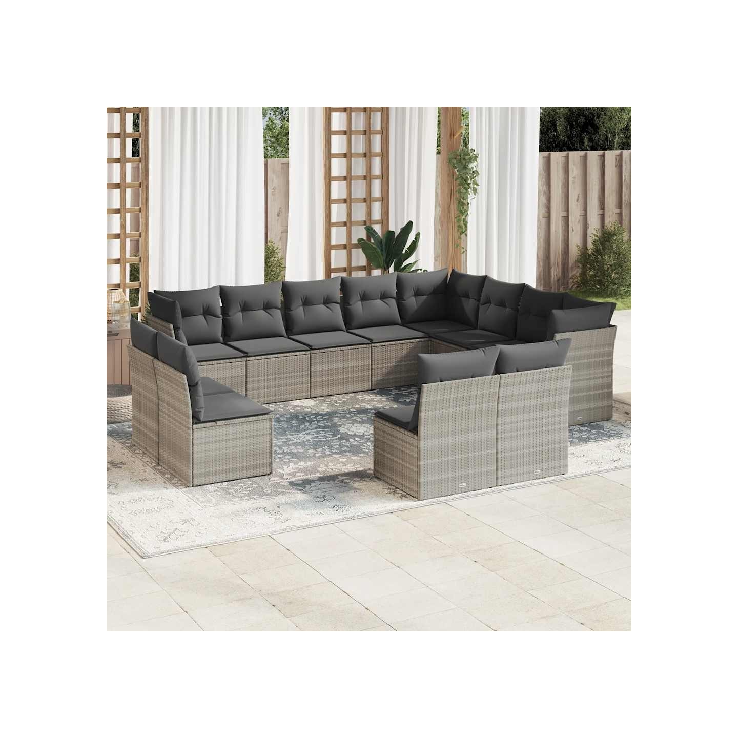 Salon de jardin avec coussins 12 pcs gris clair résine tressée