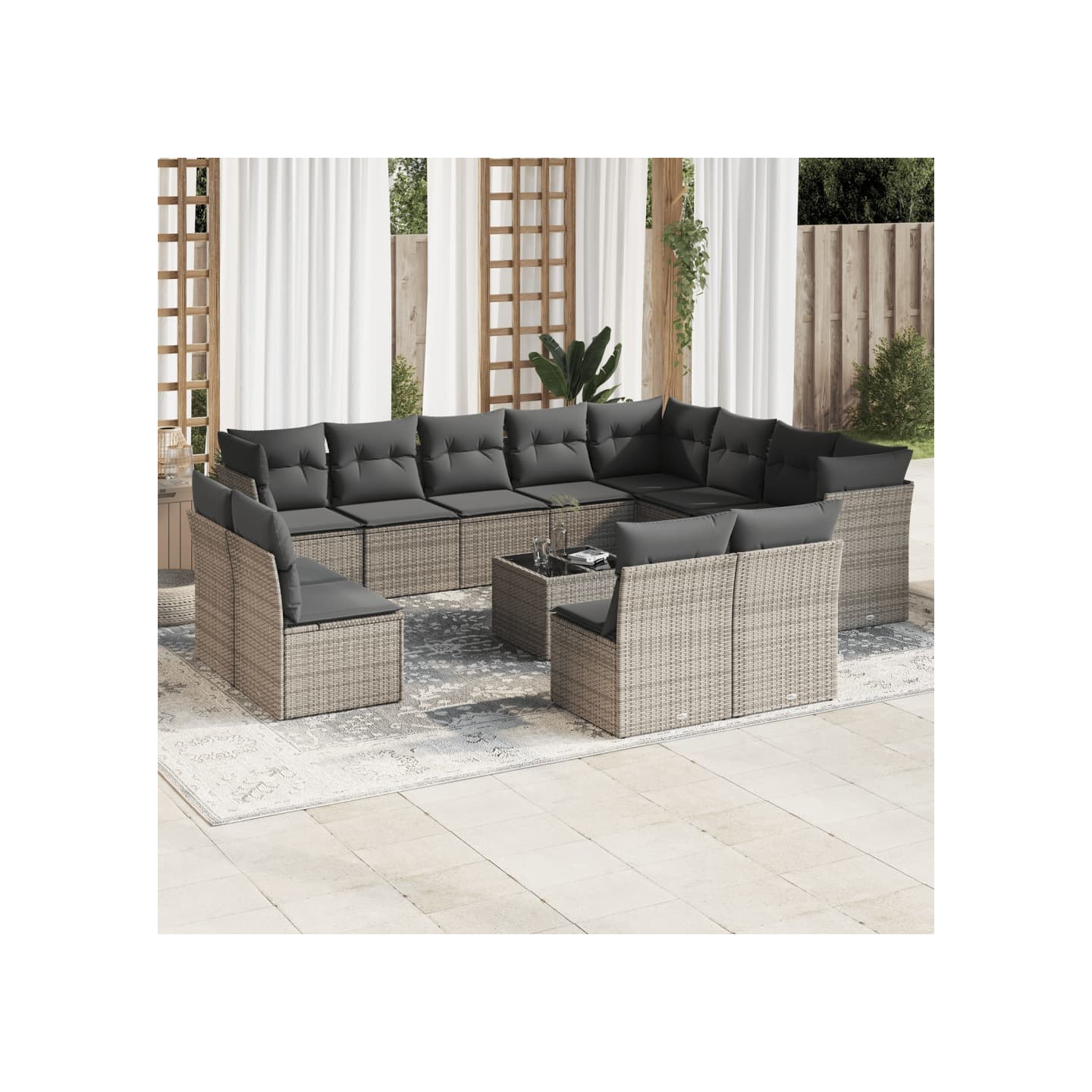 Salon de jardin avec coussins 13 pcs gris résine tressée