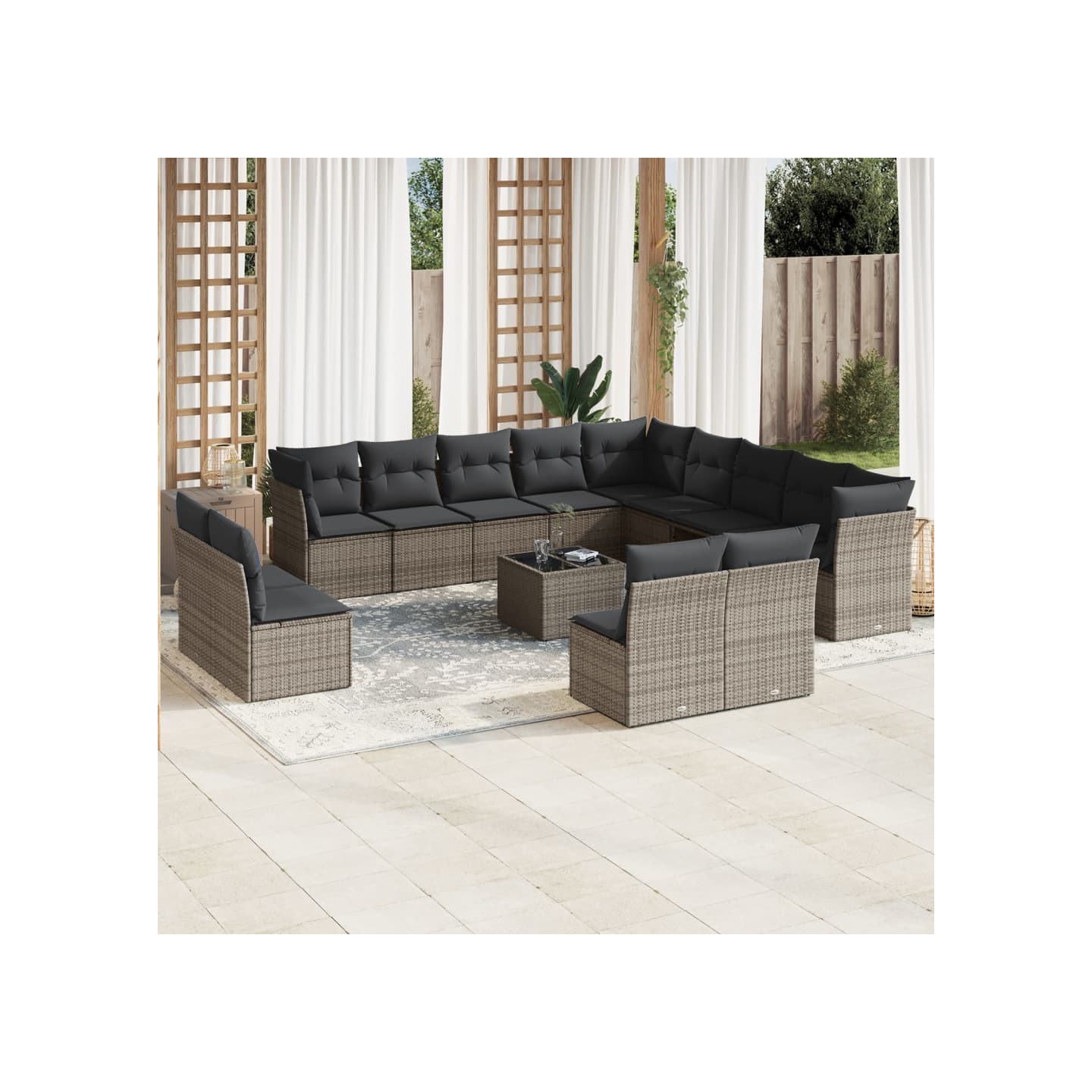 Salon de jardin avec coussins 14 pcs gris résine tressée