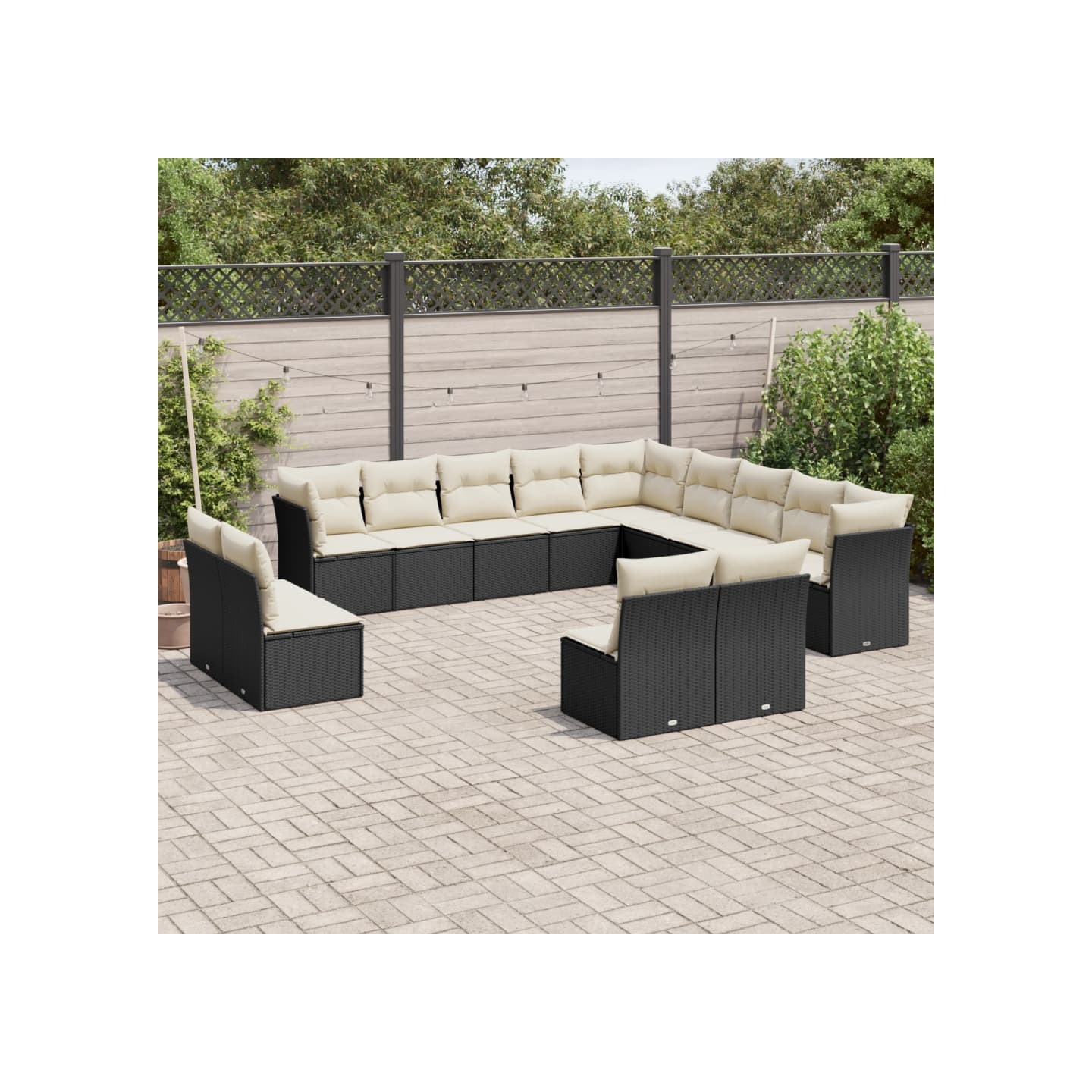 Salon de jardin avec coussins 13 pcs noir résine tressée