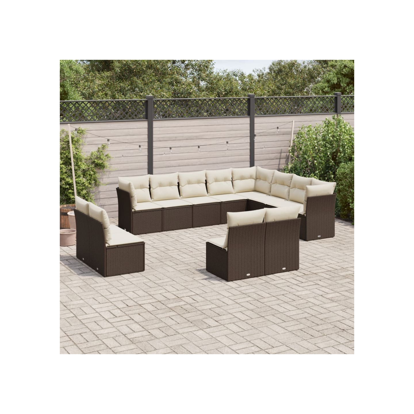 Salon de jardin avec coussins 12 pcs marron résine tressée
