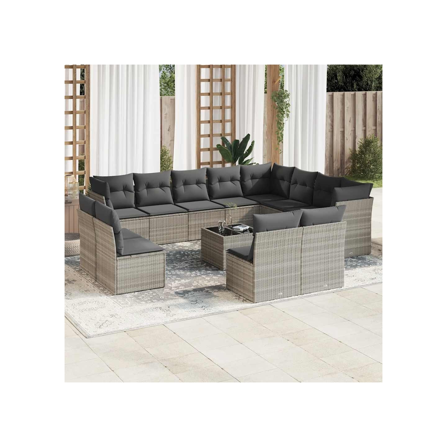 Salon de jardin avec coussins 13 pcs gris clair résine tressée