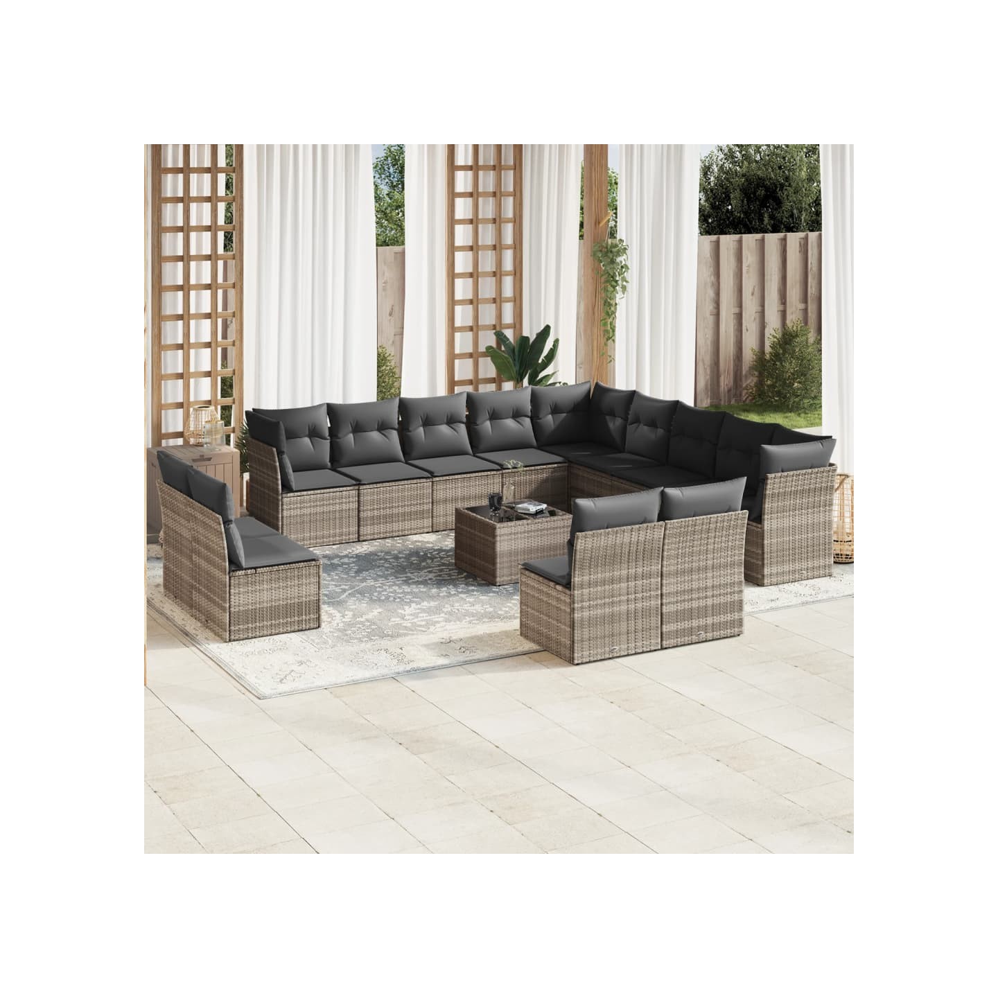 Salon de jardin avec coussins 14 pcs gris clair résine tressée