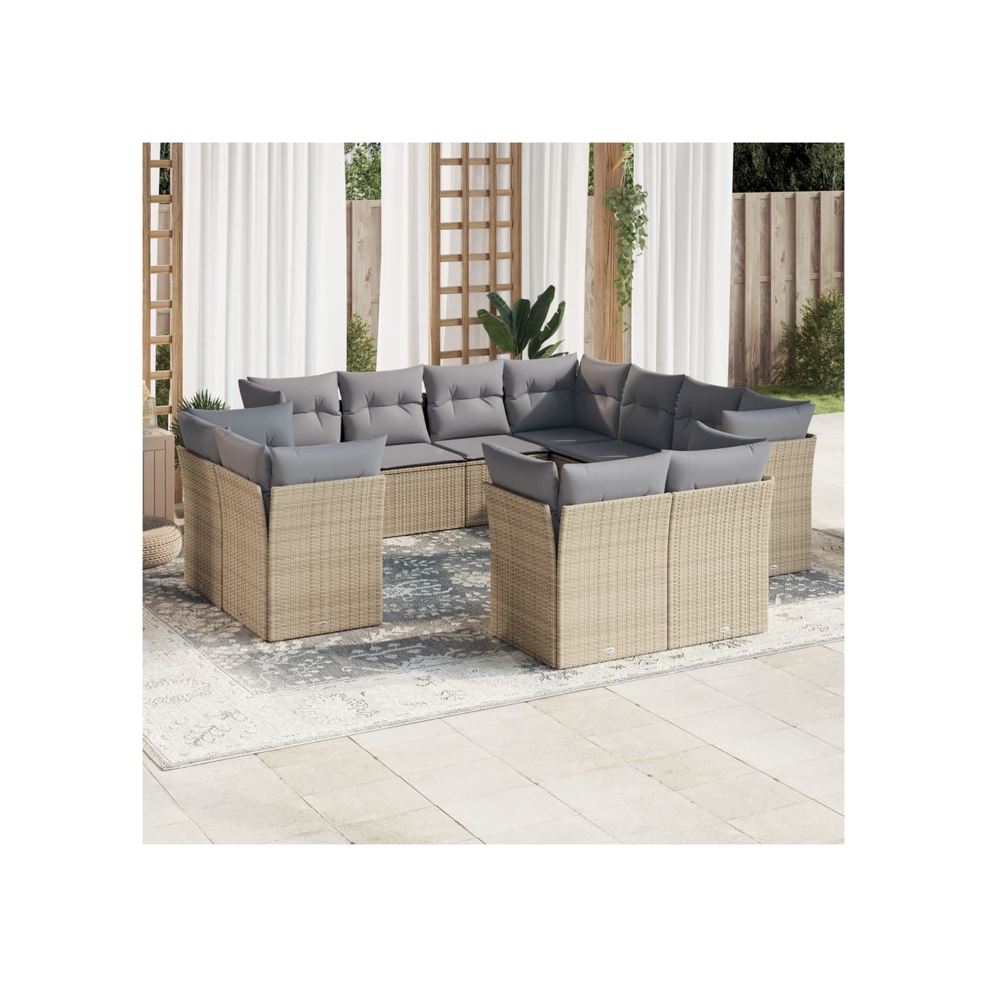 Salon de jardin 11 pcs avec coussins beige résine tressée