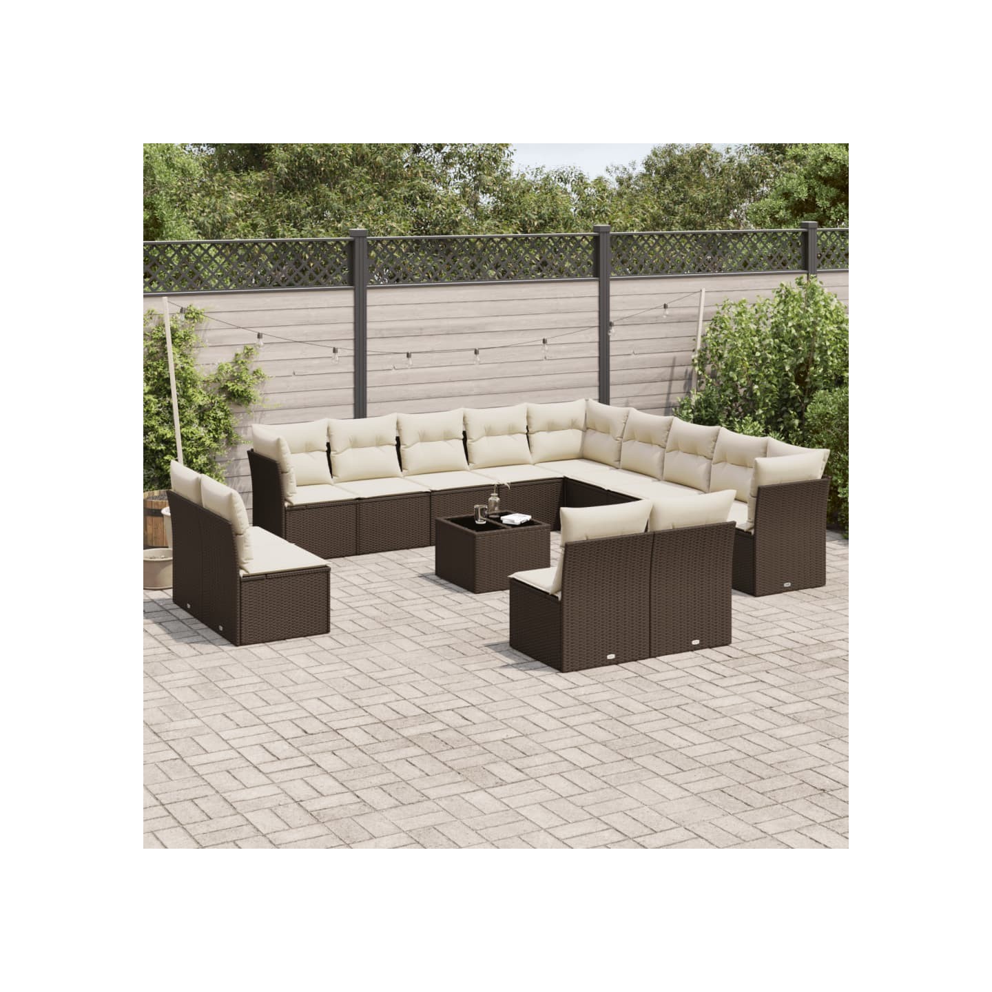 Salon de jardin avec coussins 14 pcs marron résine tressée