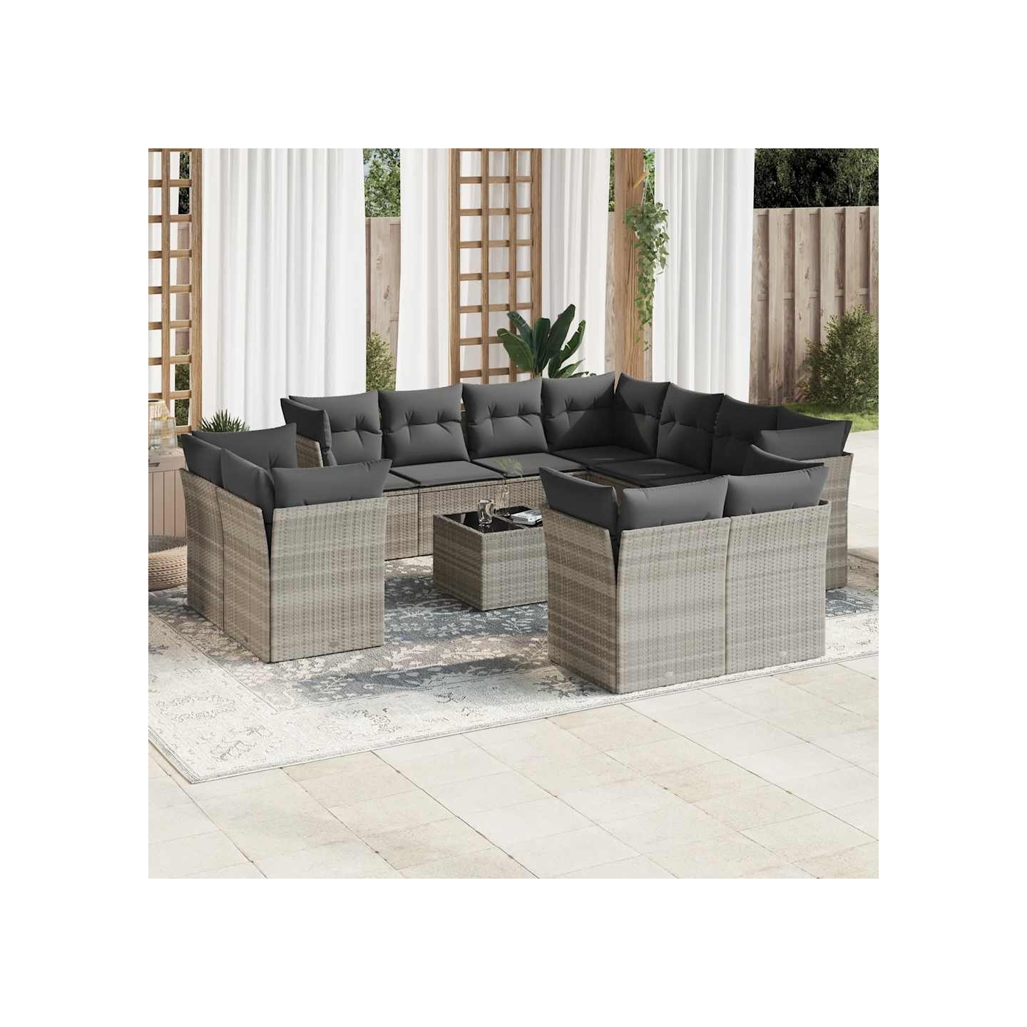 Salon de jardin avec coussins 12 pcs gris clair résine tressée