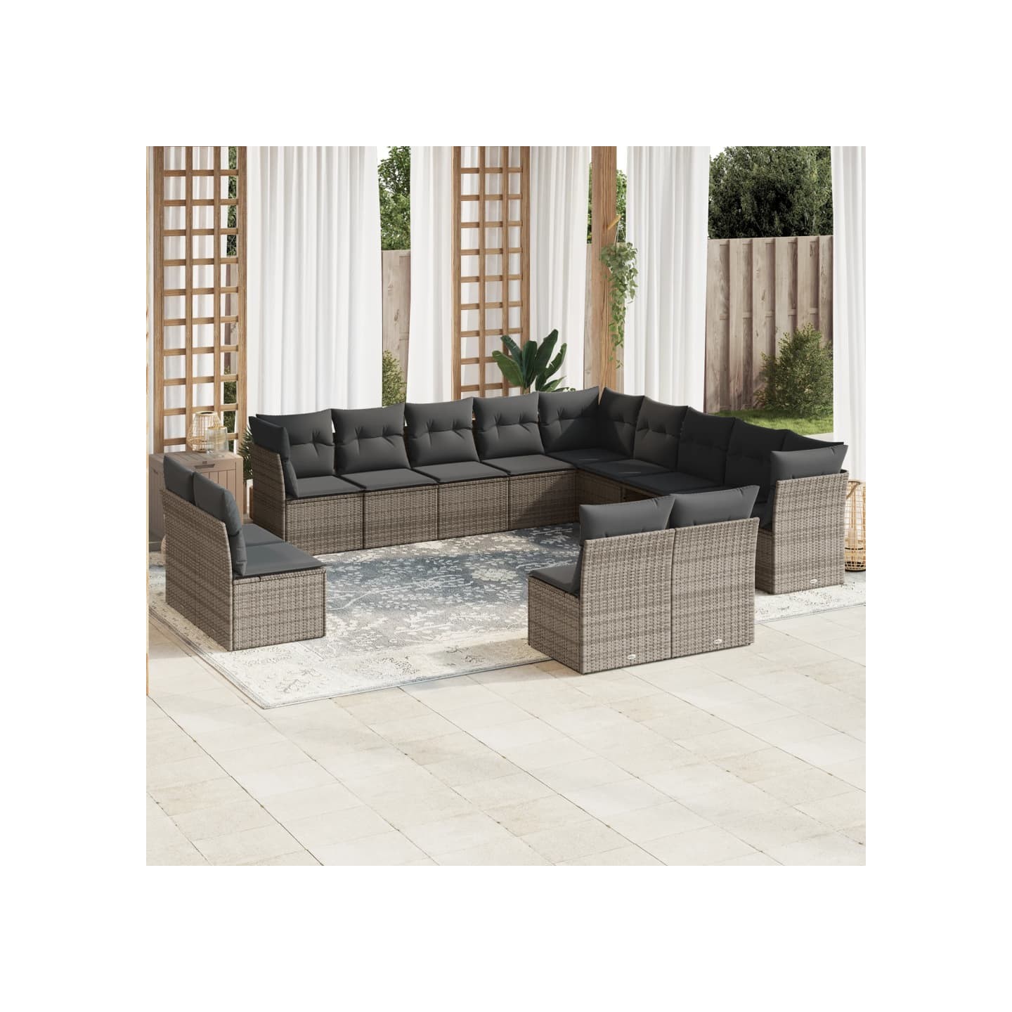 Salon de jardin avec coussins 13 pcs gris résine tressée