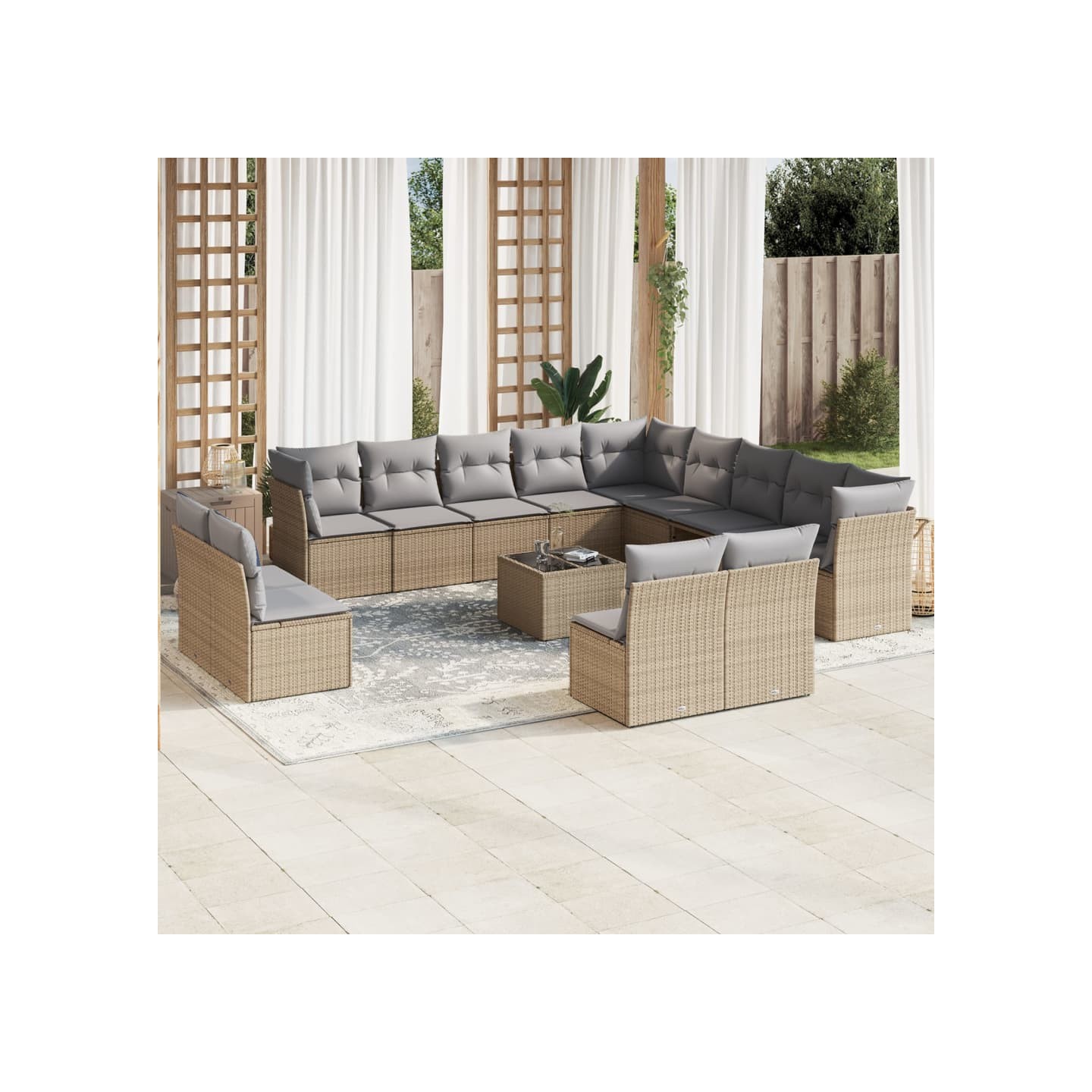 Salon de jardin avec coussins 14 pcs beige résine tressée