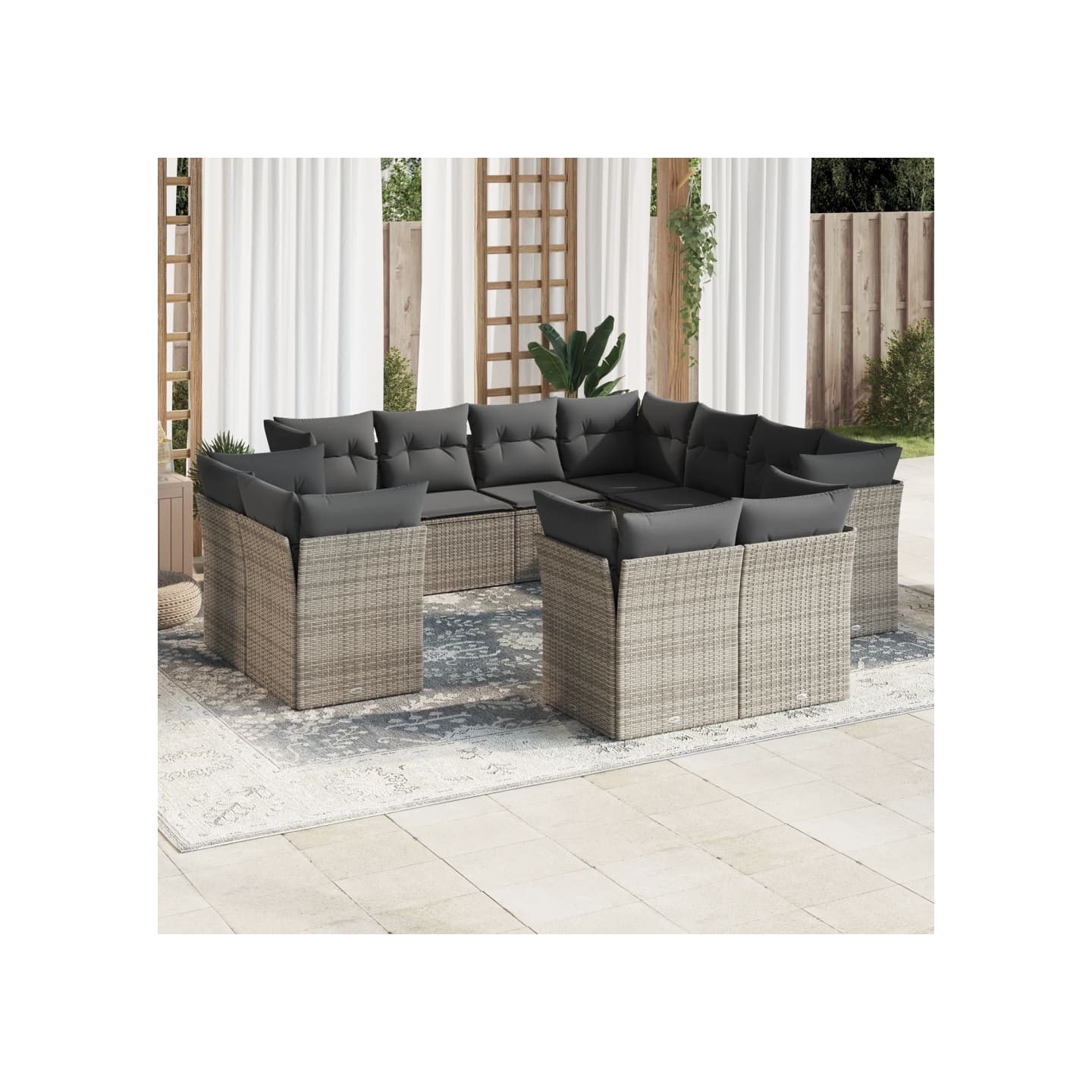 Salon de jardin 11 pcs avec coussins gris résine tressée