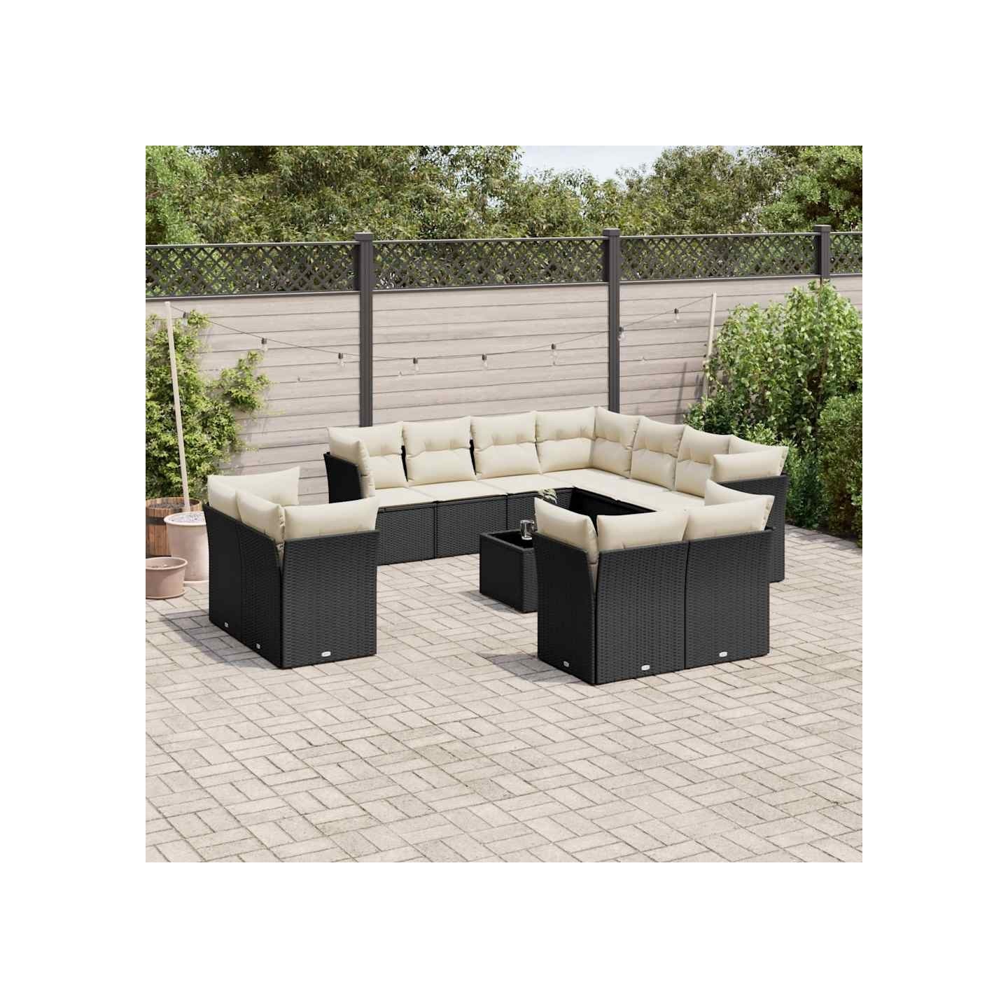 Salon de jardin 12 pcs avec coussins noir résine tressée
