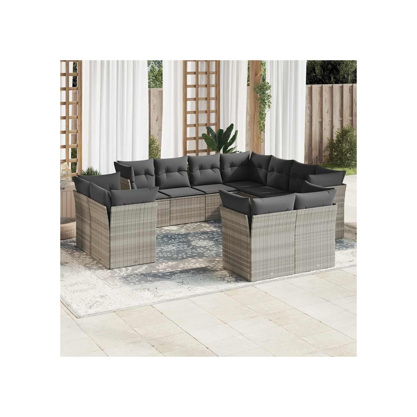 Salon de jardin 11 pcs avec coussins gris clair résine tressée