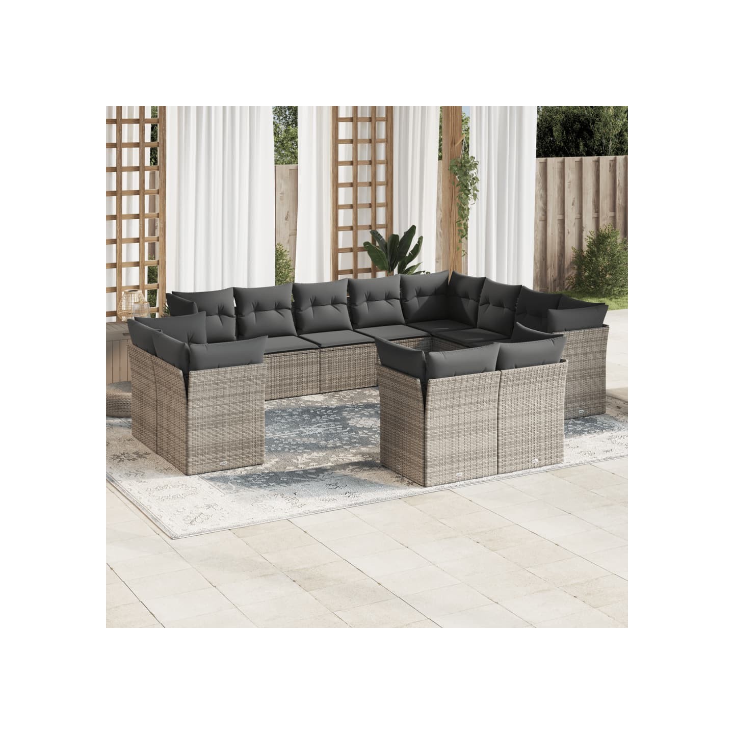 Salon de jardin avec coussins 12 pcs gris résine tressée