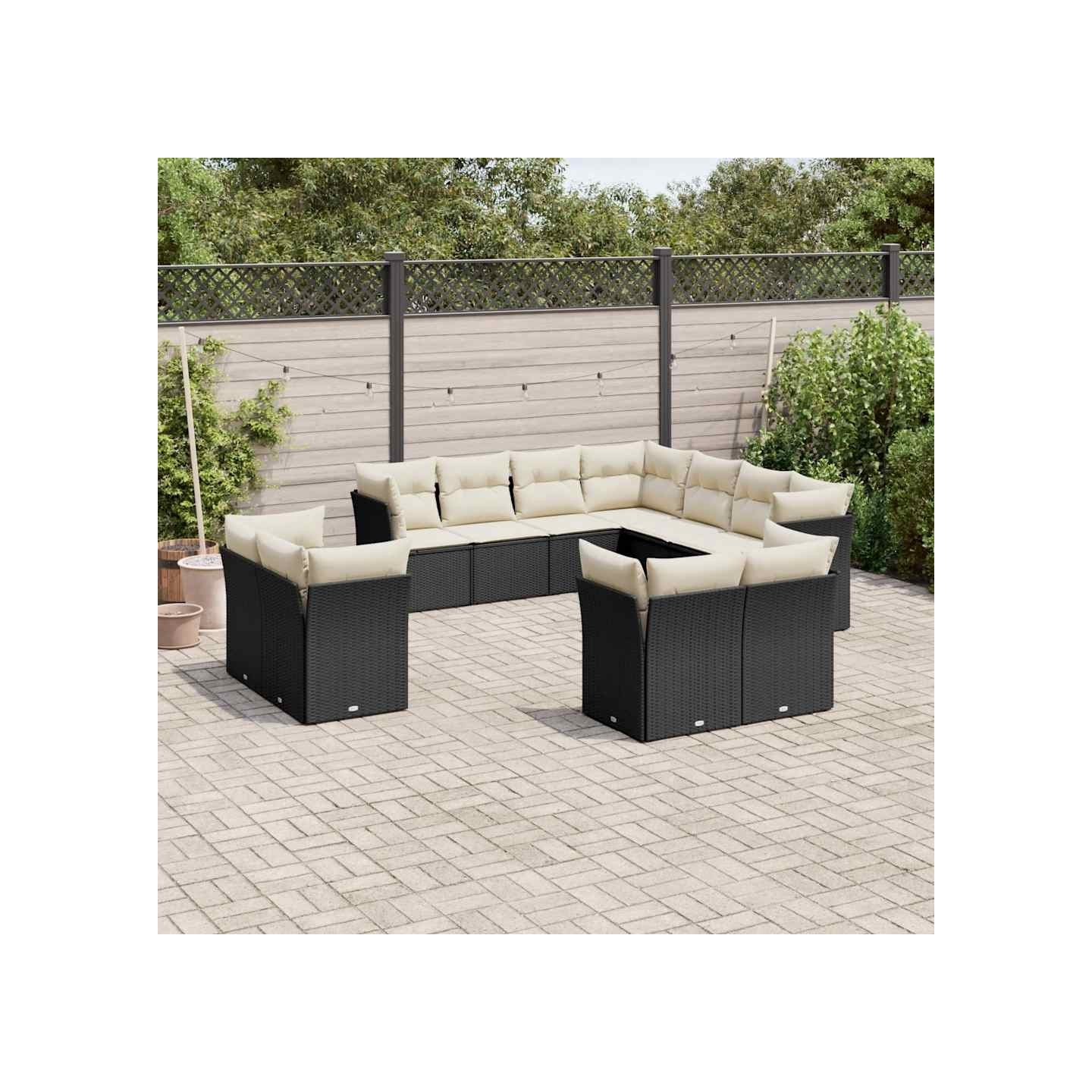 Salon de jardin 11 pcs avec coussins noir résine tressée