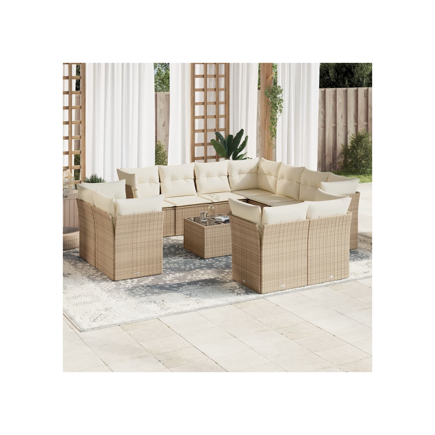 Salon de jardin avec coussins 12 pcs beige résine tressée