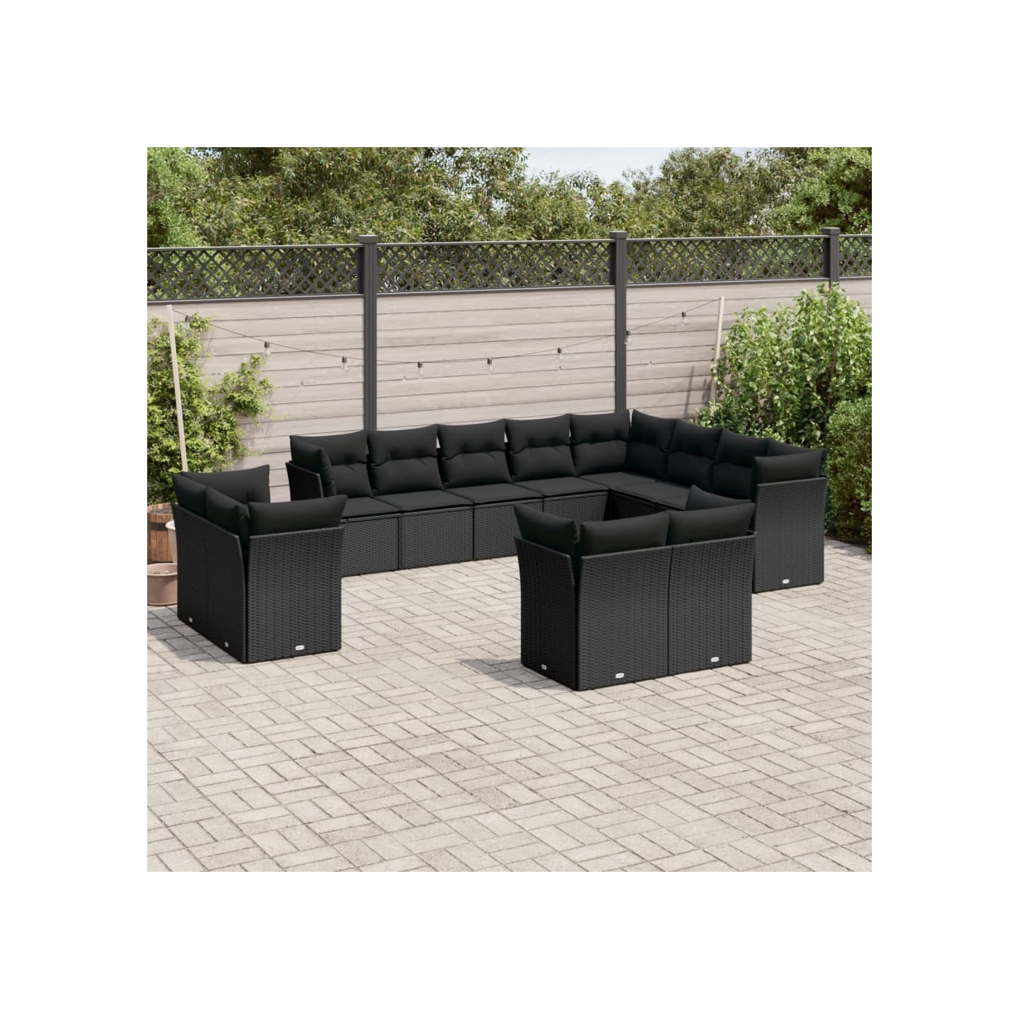 Salon de jardin 12 pcs avec coussins noir résine tressée
