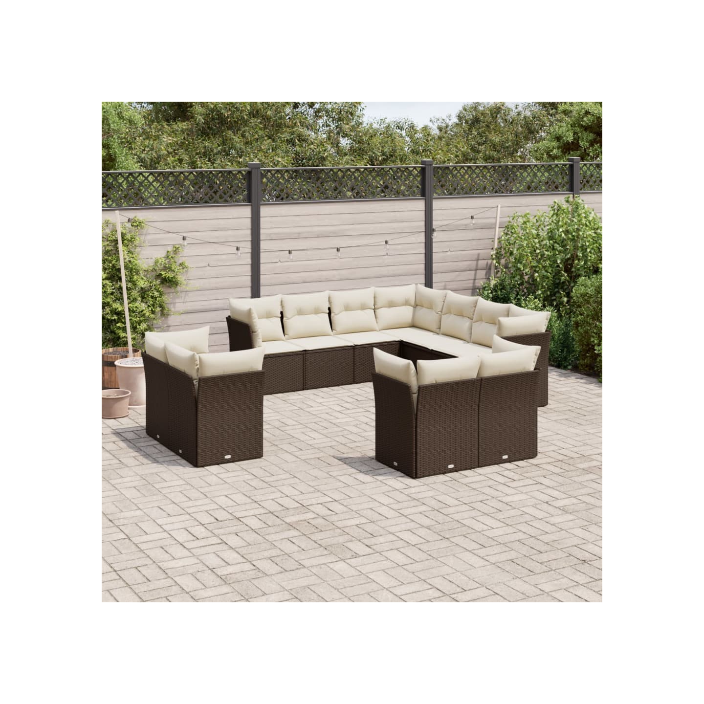 Salon de jardin et coussins 11 pcs marron résine tressée