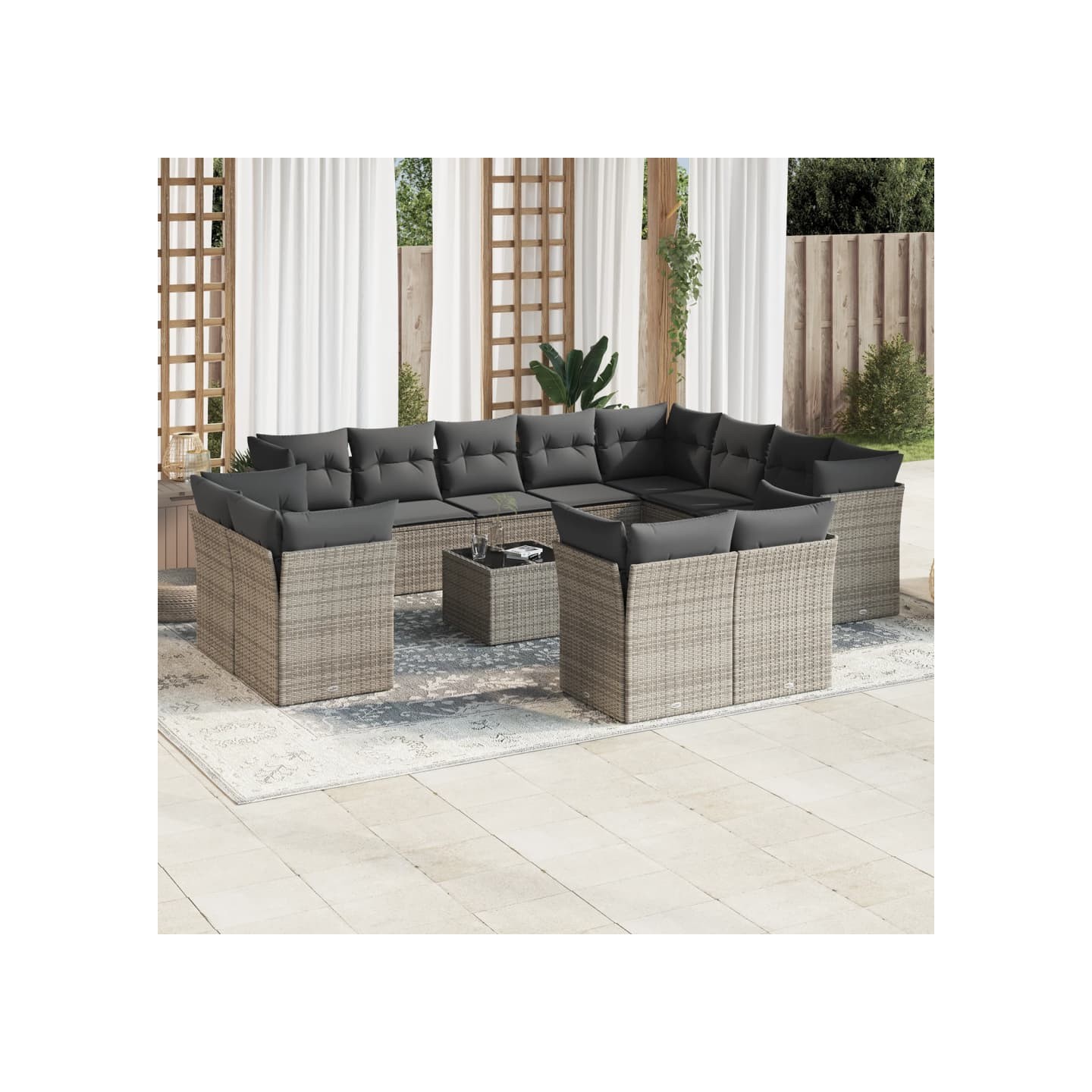 Salon de jardin avec coussins 13 pcs gris résine tressée
