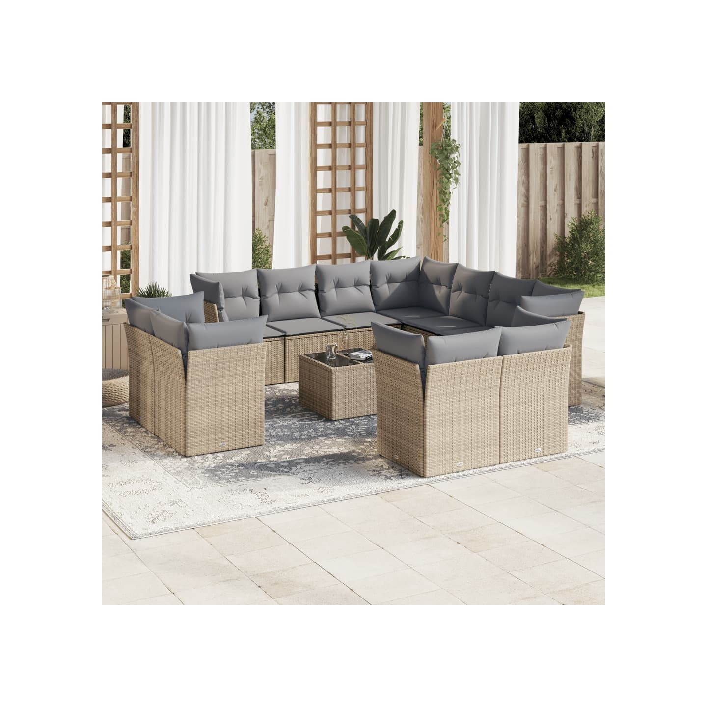 Salon de jardin avec coussins 12 pcs beige résine tressée