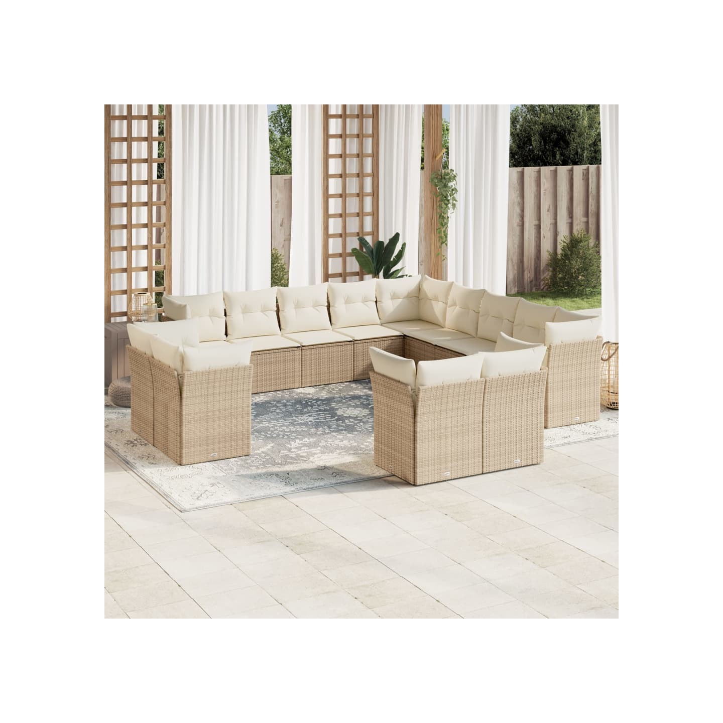 Salon de jardin avec coussins 13 pcs beige résine tressée