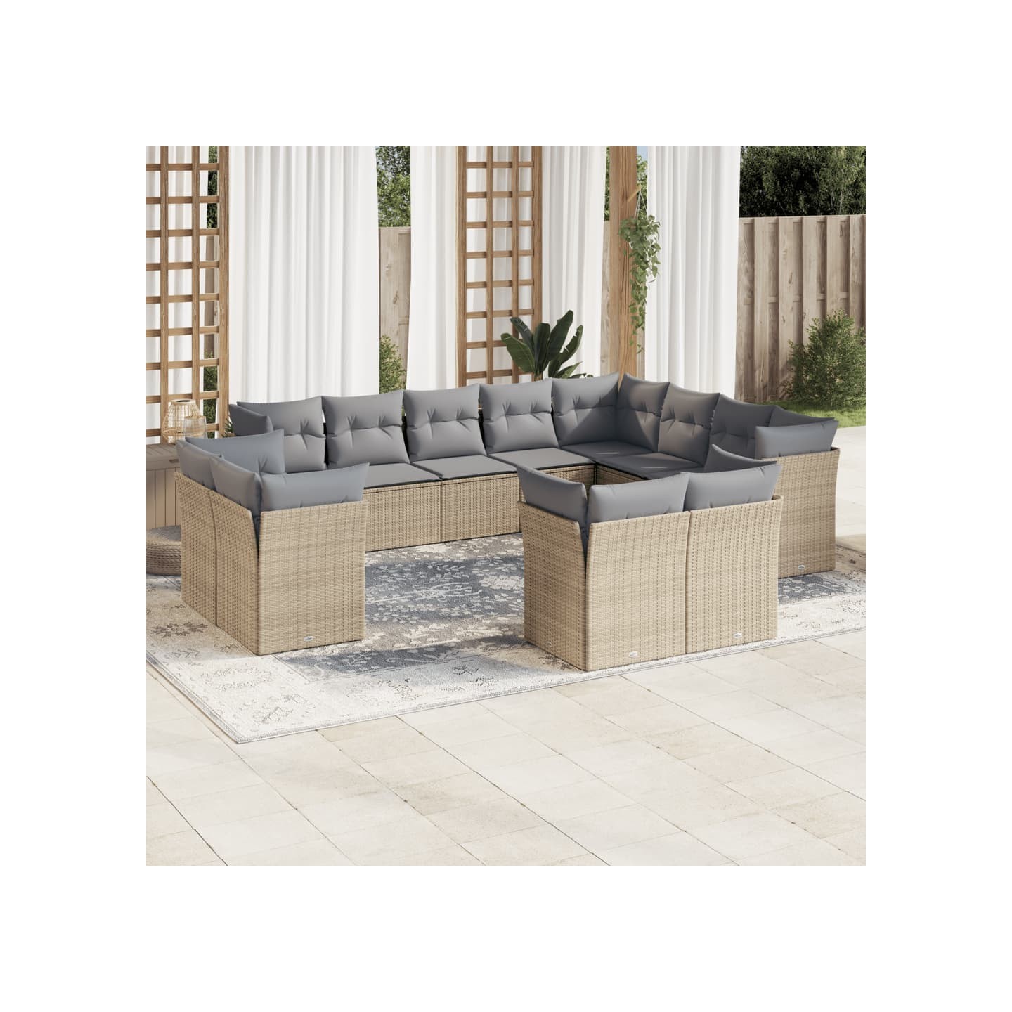 Salon de jardin avec coussins 12 pcs beige résine tressée