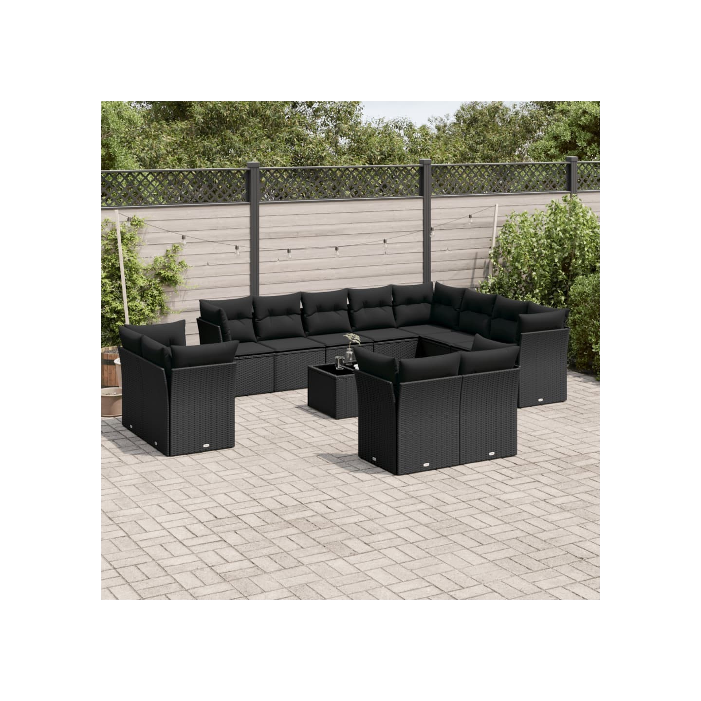 Salon de jardin avec coussins 13 pcs noir résine tressée