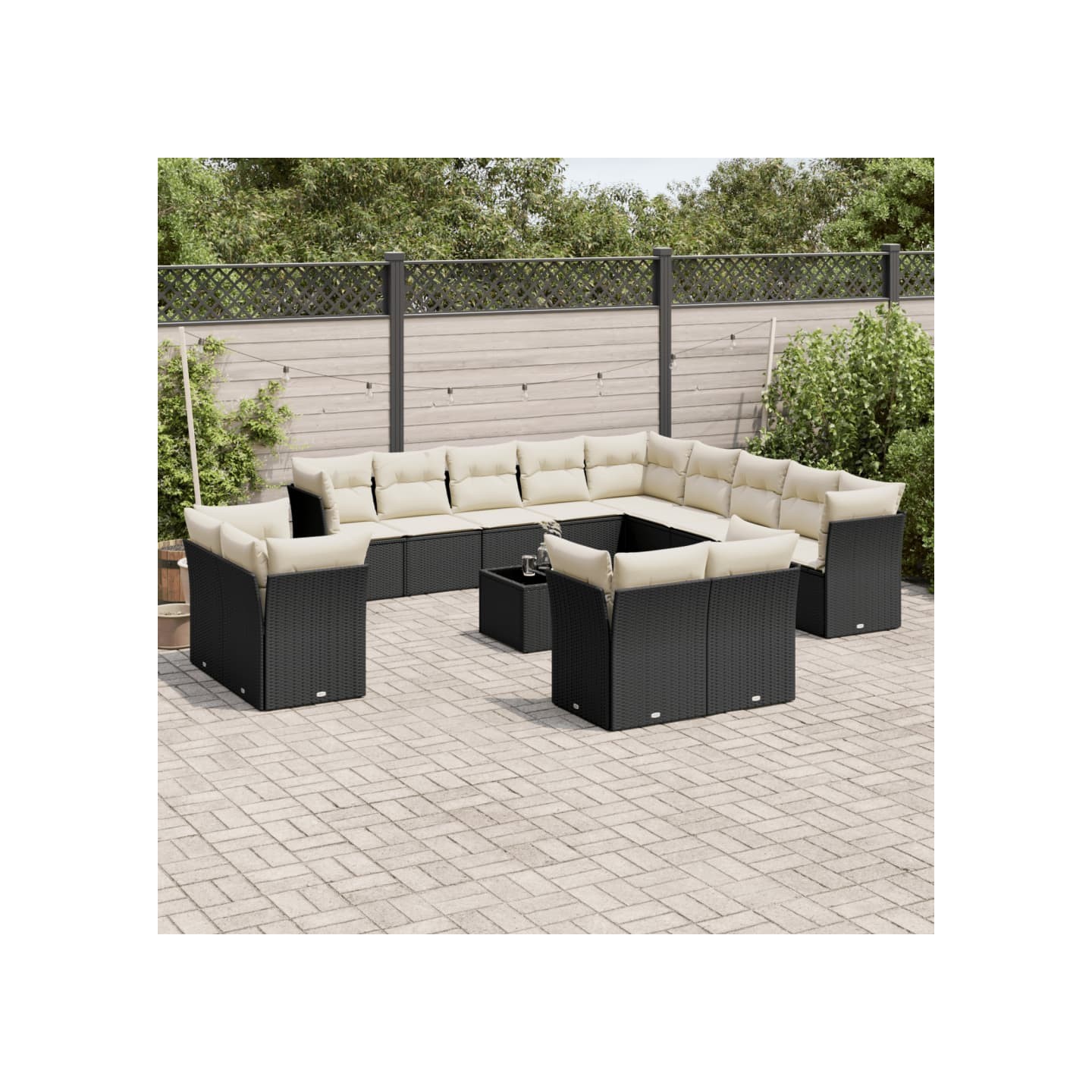 Salon de jardin avec coussins 14 pcs noir résine tressée