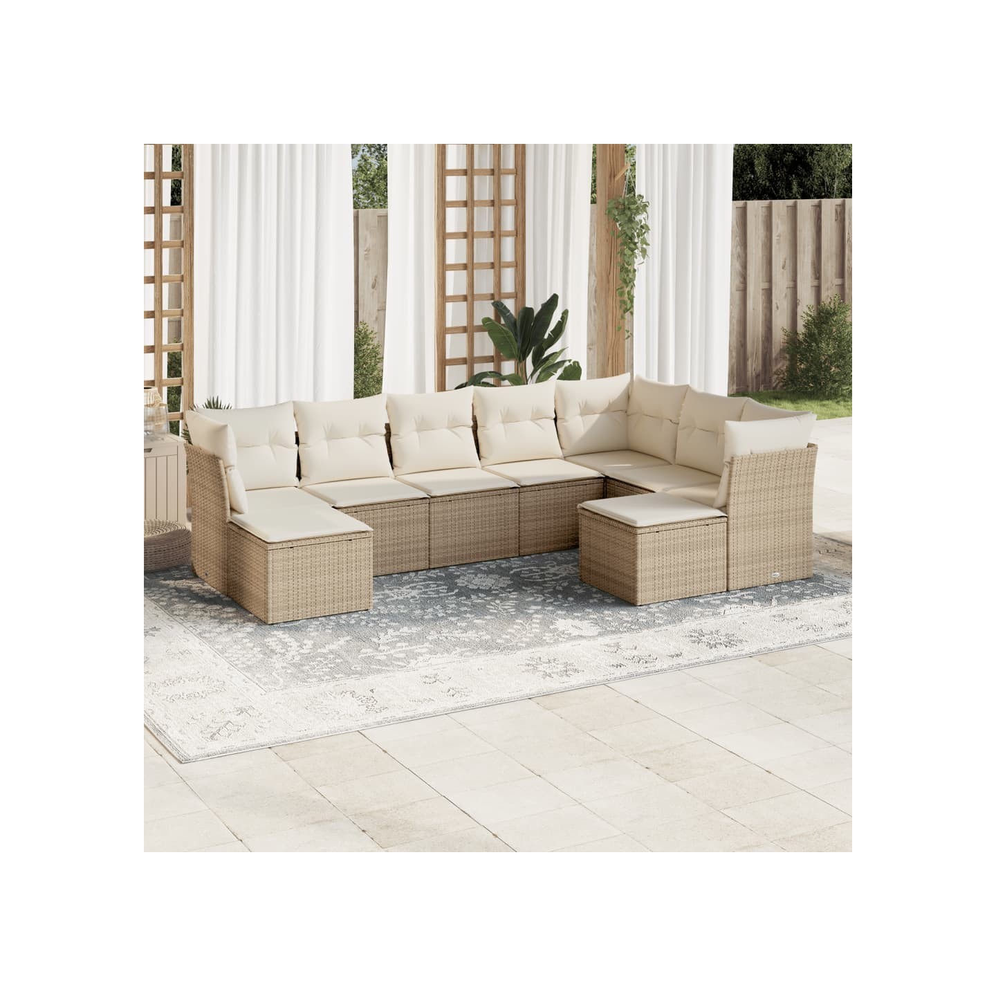 Salon de jardin avec coussins 9 pcs beige résine tressée