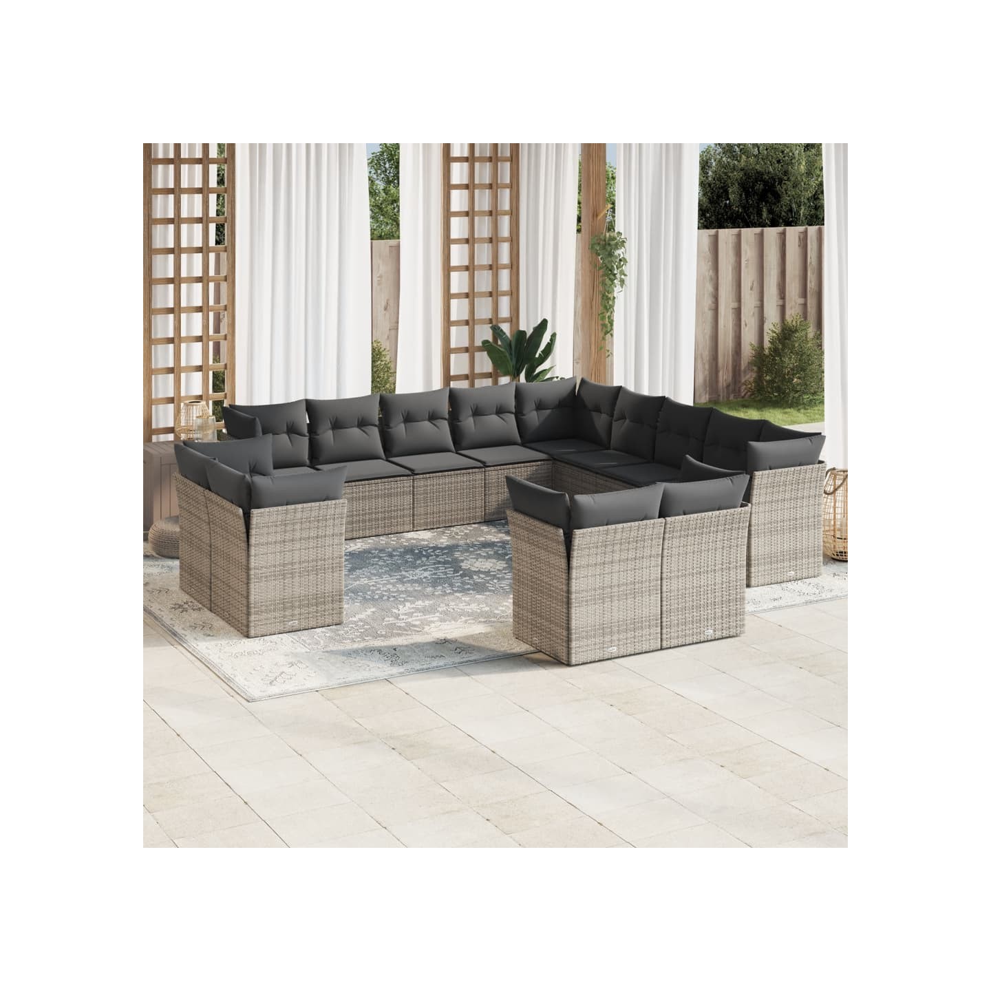 Salon de jardin avec coussins 13 pcs gris résine tressée