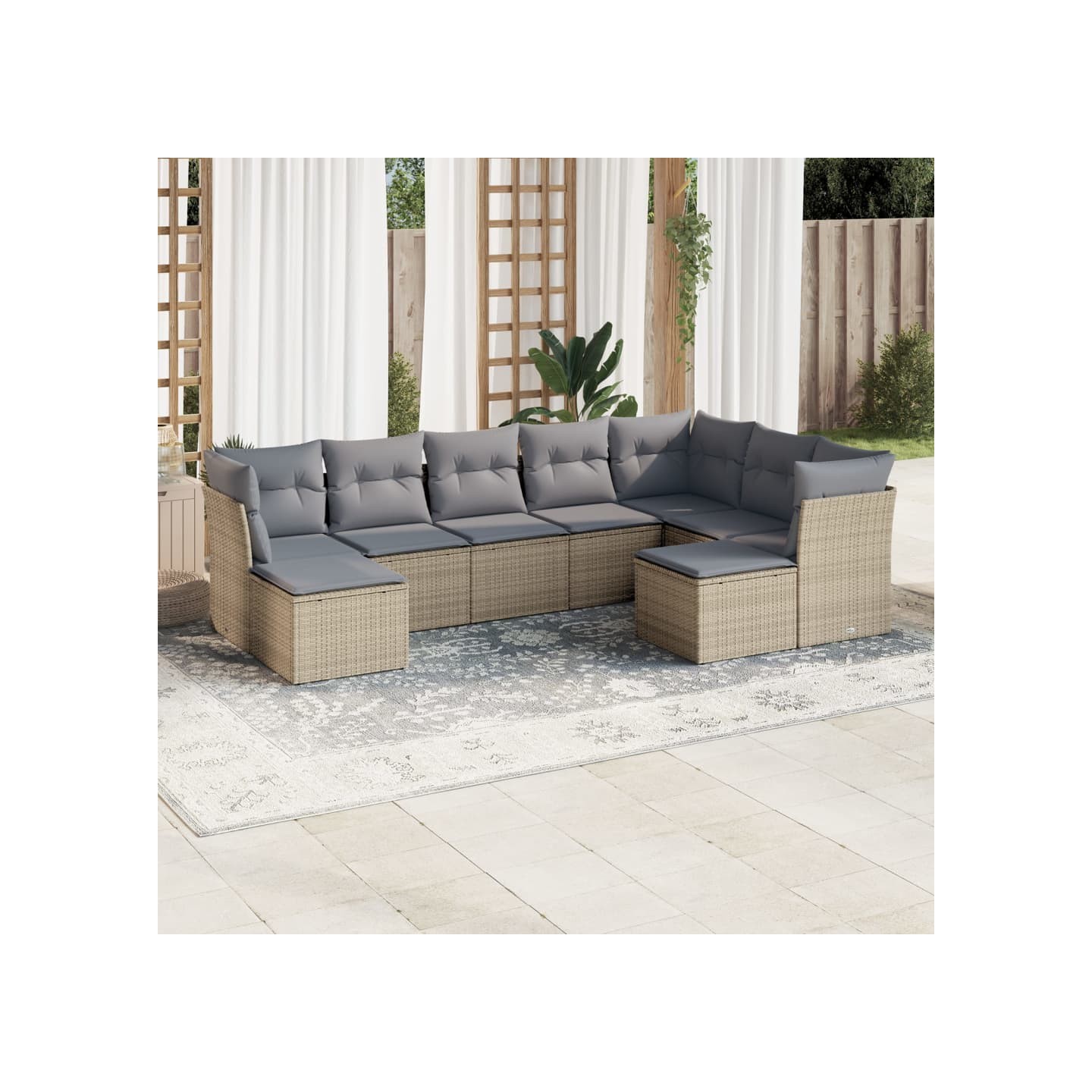 Salon de jardin avec coussins 9 pcs beige résine tressée