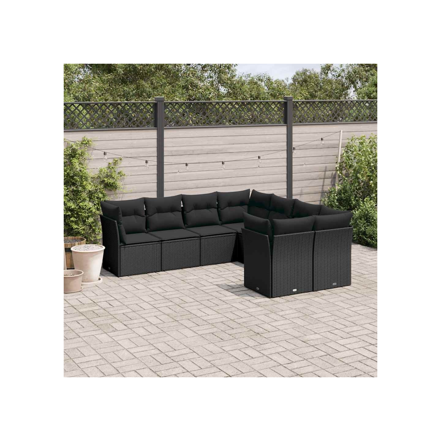 Salon de jardin 8 pcs avec coussins noir résine tressée