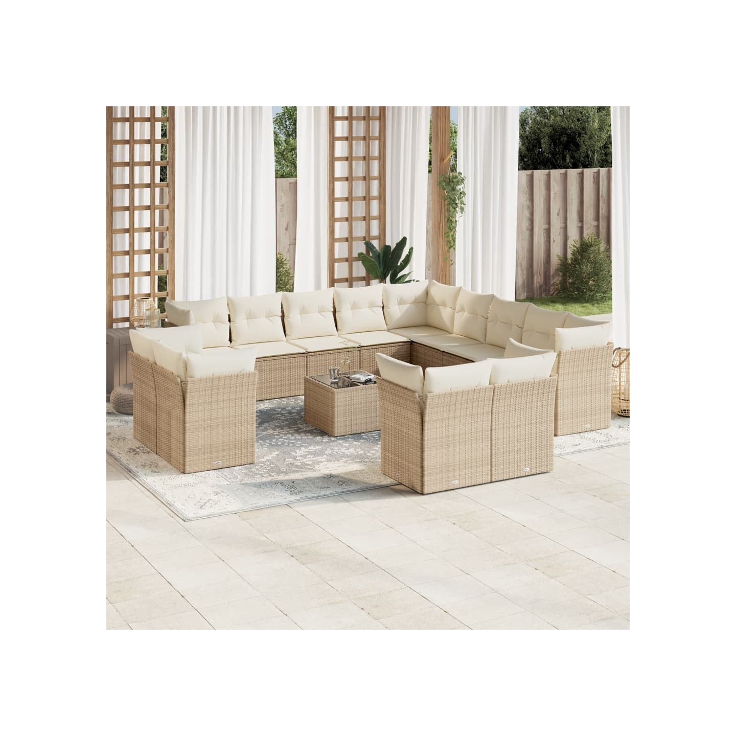 Salon de jardin avec coussins 14 pcs beige résine tressée