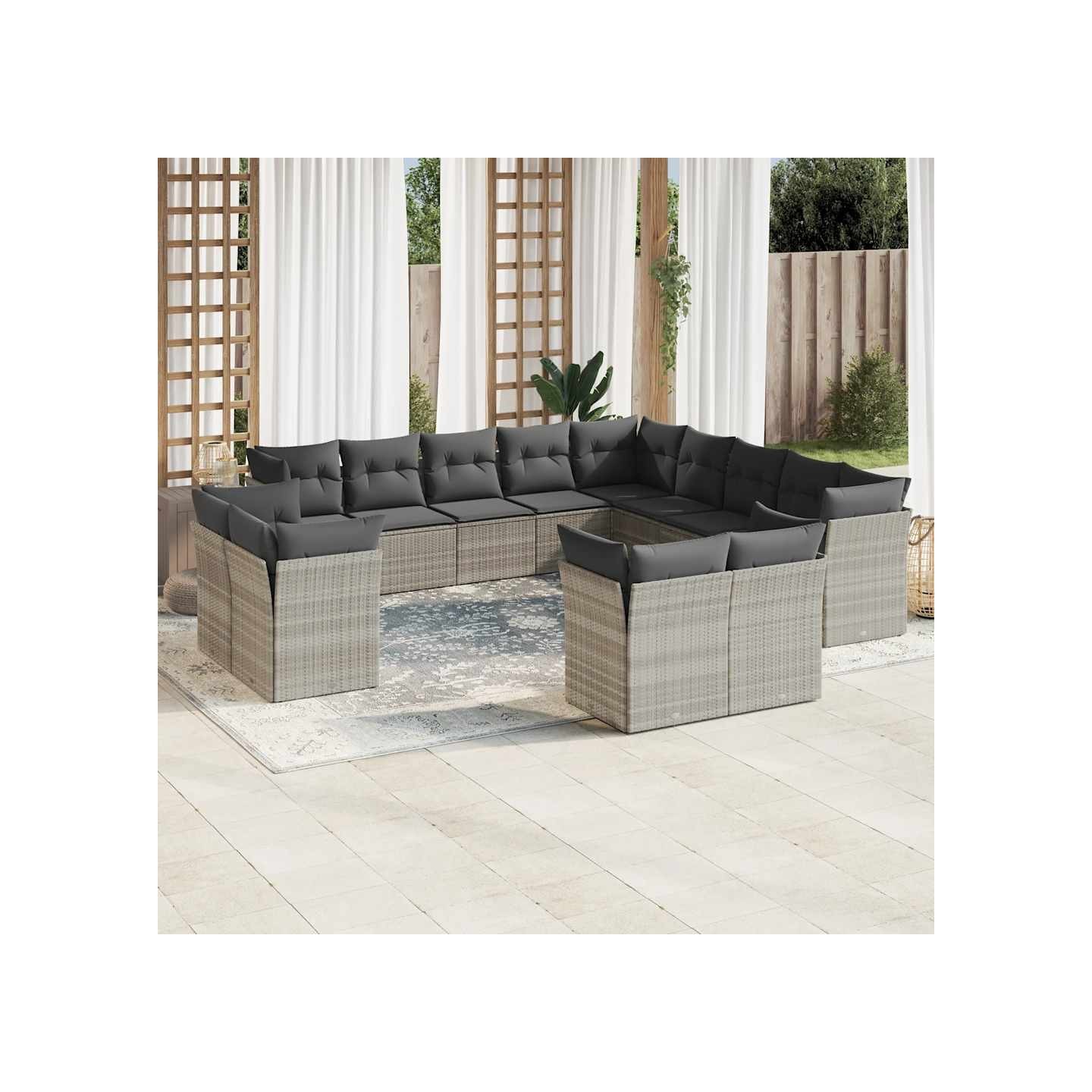 Salon de jardin avec coussins 13 pcs gris clair résine tressée