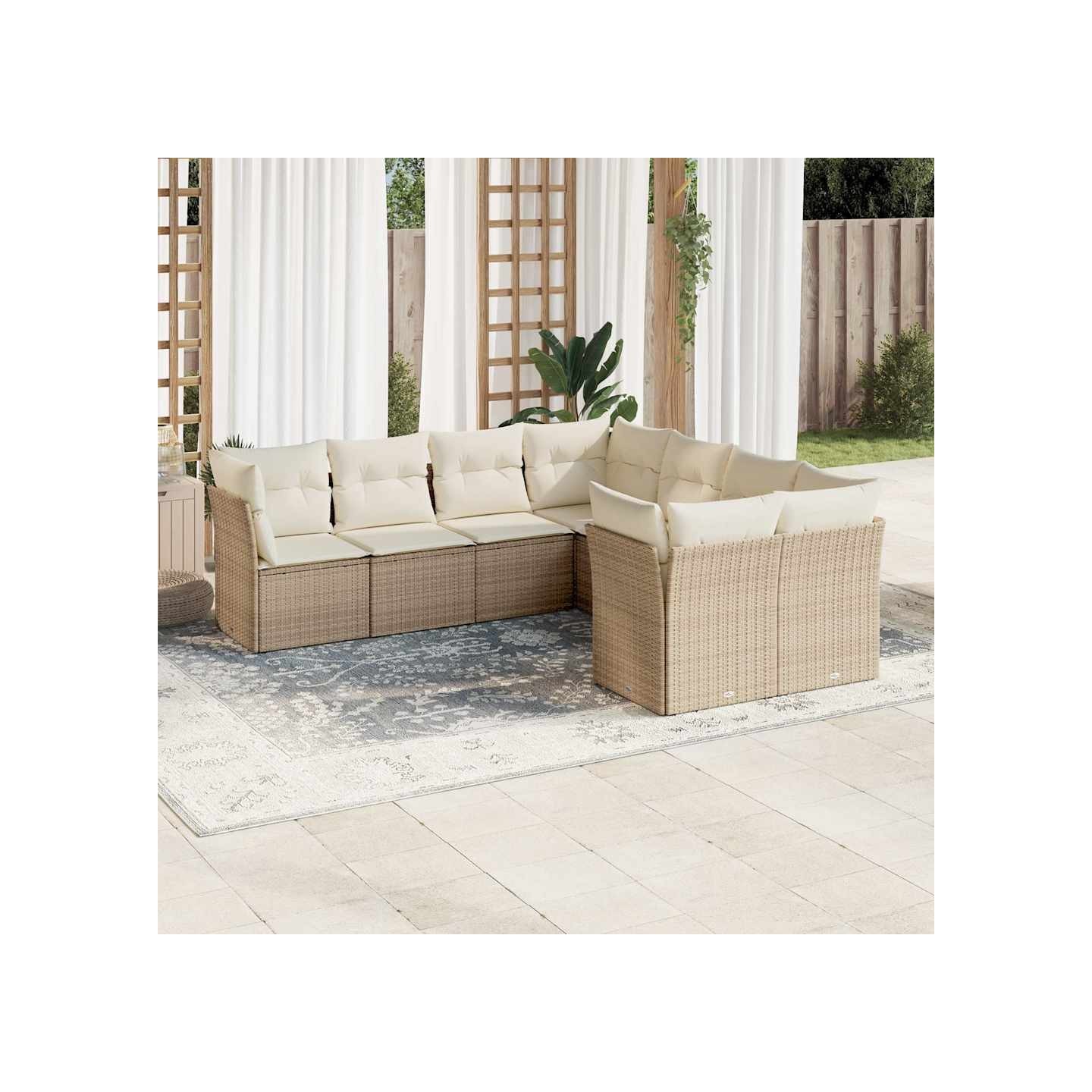 Salon de jardin avec coussins 8 pcs beige résine tressée