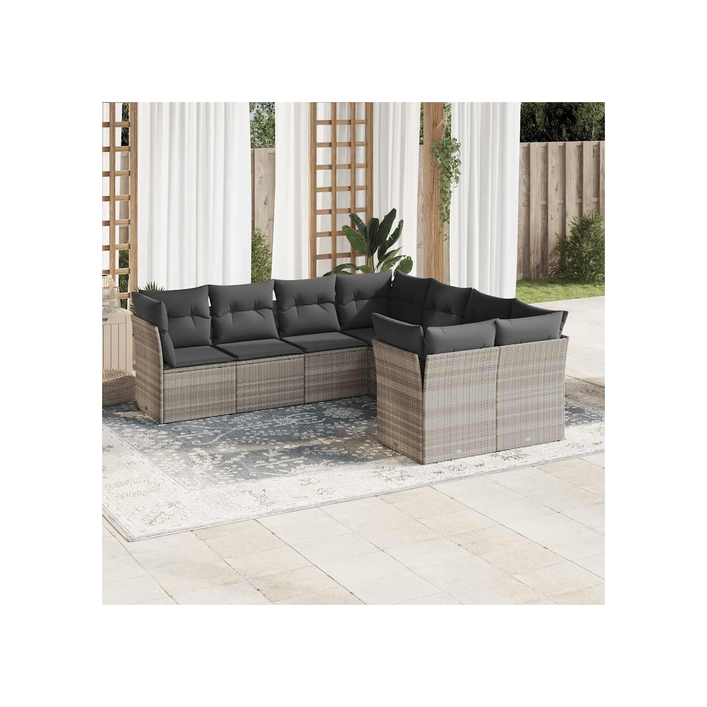 Salon de jardin 8 pcs avec coussins gris clair résine tressée