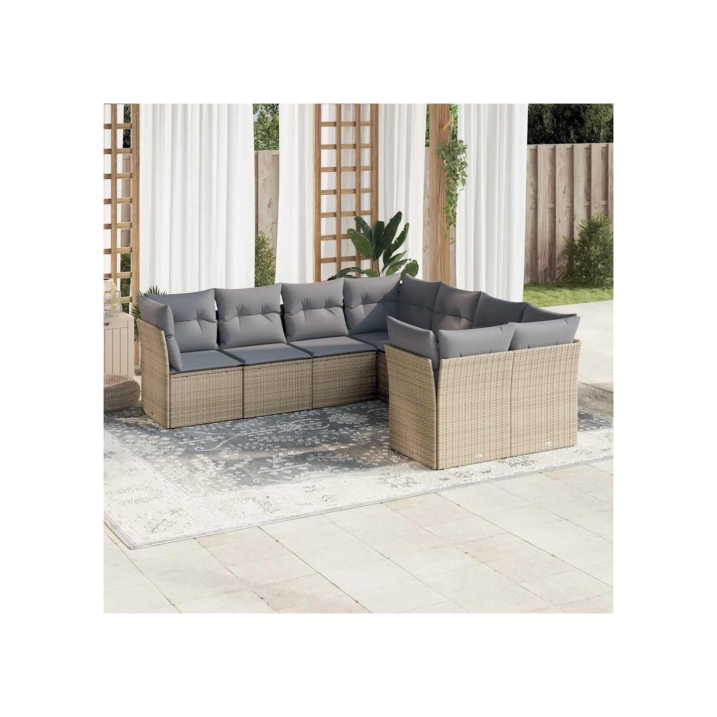 Salon de jardin avec coussins 8 pcs beige résine tressée