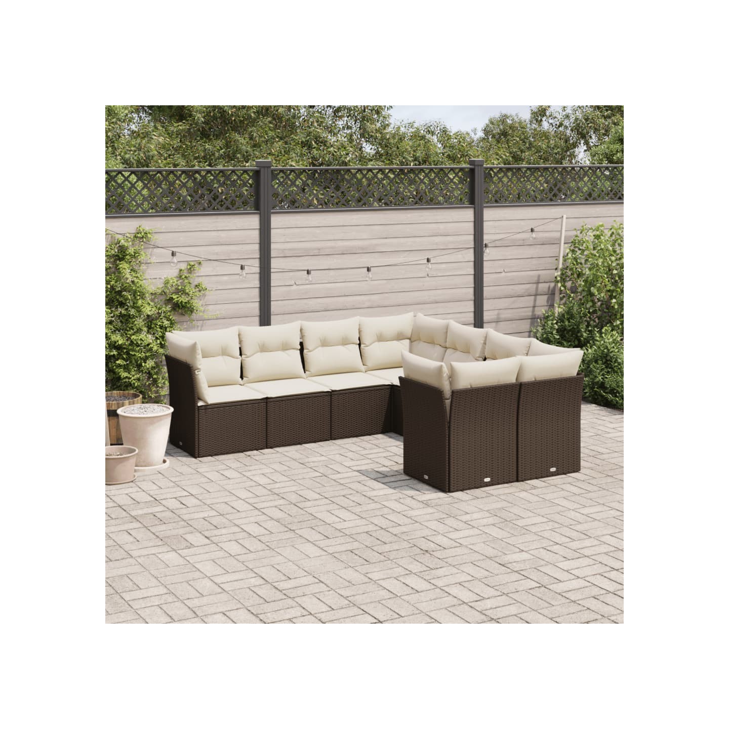 Salon de jardin 8 pcs avec coussins marron résine tressée