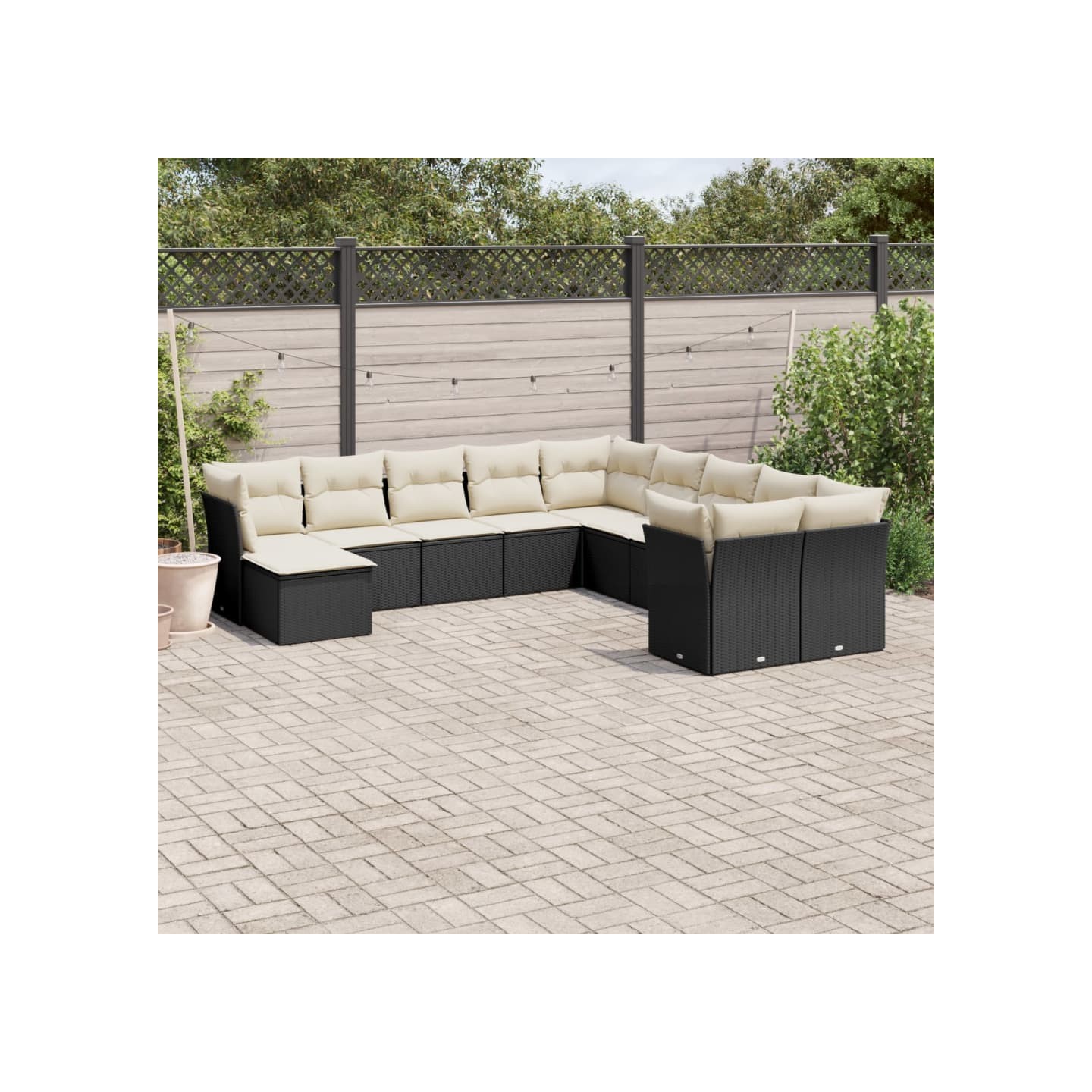 Salon de jardin 11 pcs avec coussins noir résine tressée