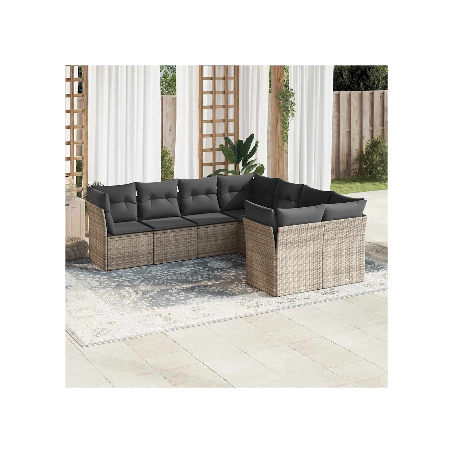 Salon de jardin 8 pcs avec coussins gris résine tressée
