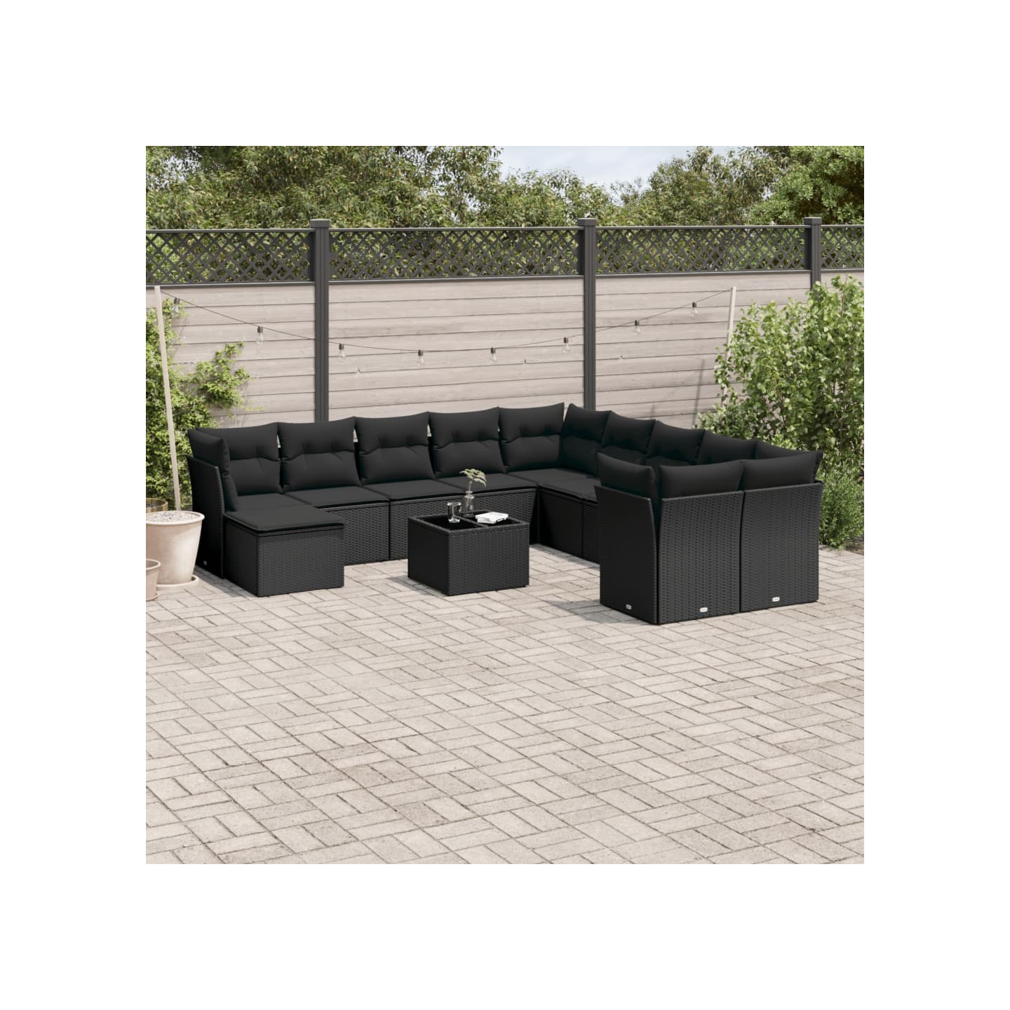 Salon de jardin 12 pcs avec coussins noir résine tressée