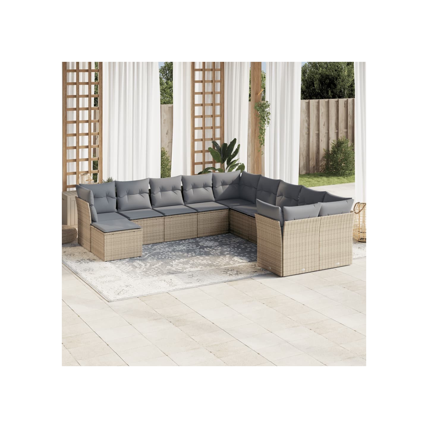 Salon de jardin 11 pcs avec coussins beige résine tressée