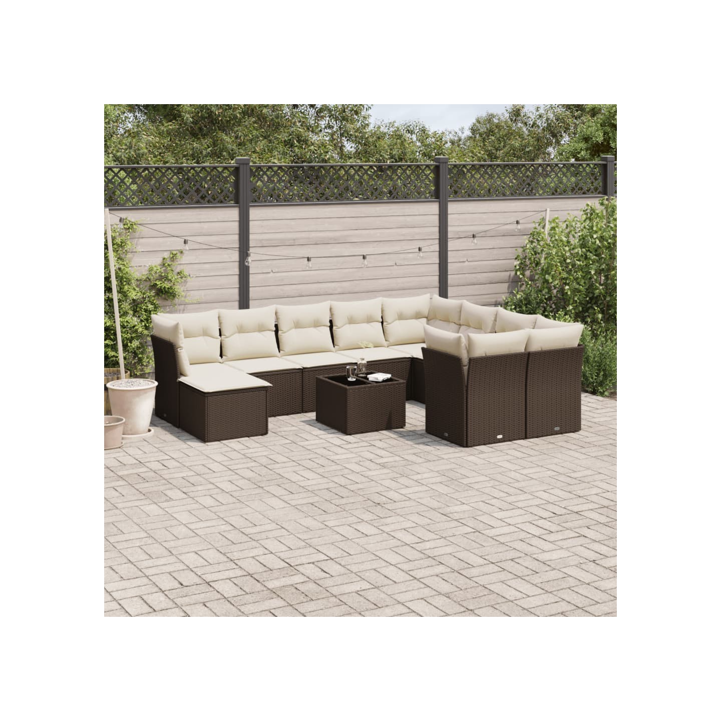 Salon de jardin et coussins 11 pcs marron résine tressée