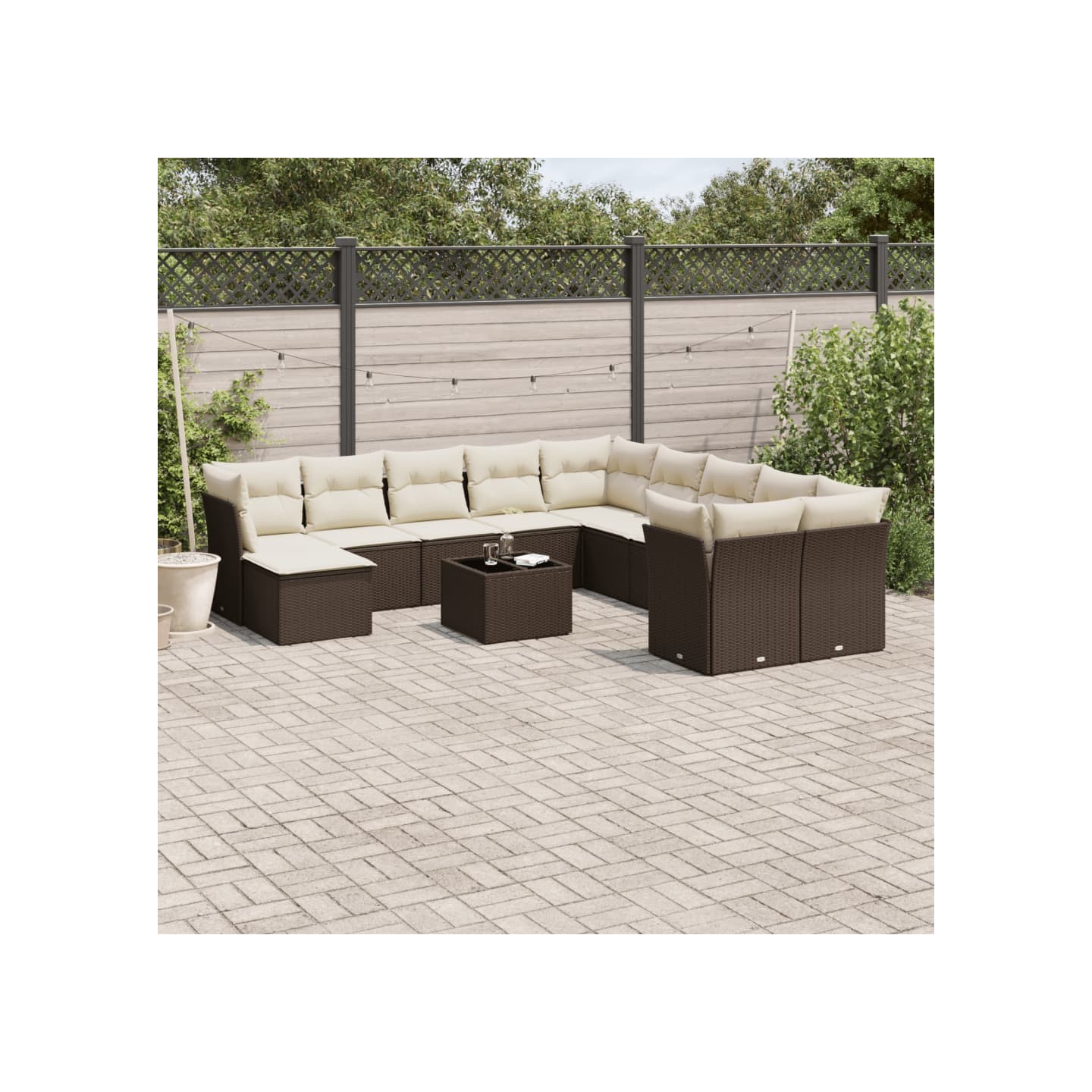Salon de jardin avec coussins 12 pcs marron résine tressée