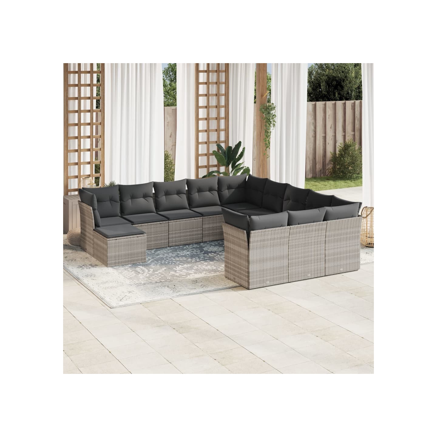 Salon de jardin avec coussins 12 pcs gris clair résine tressée